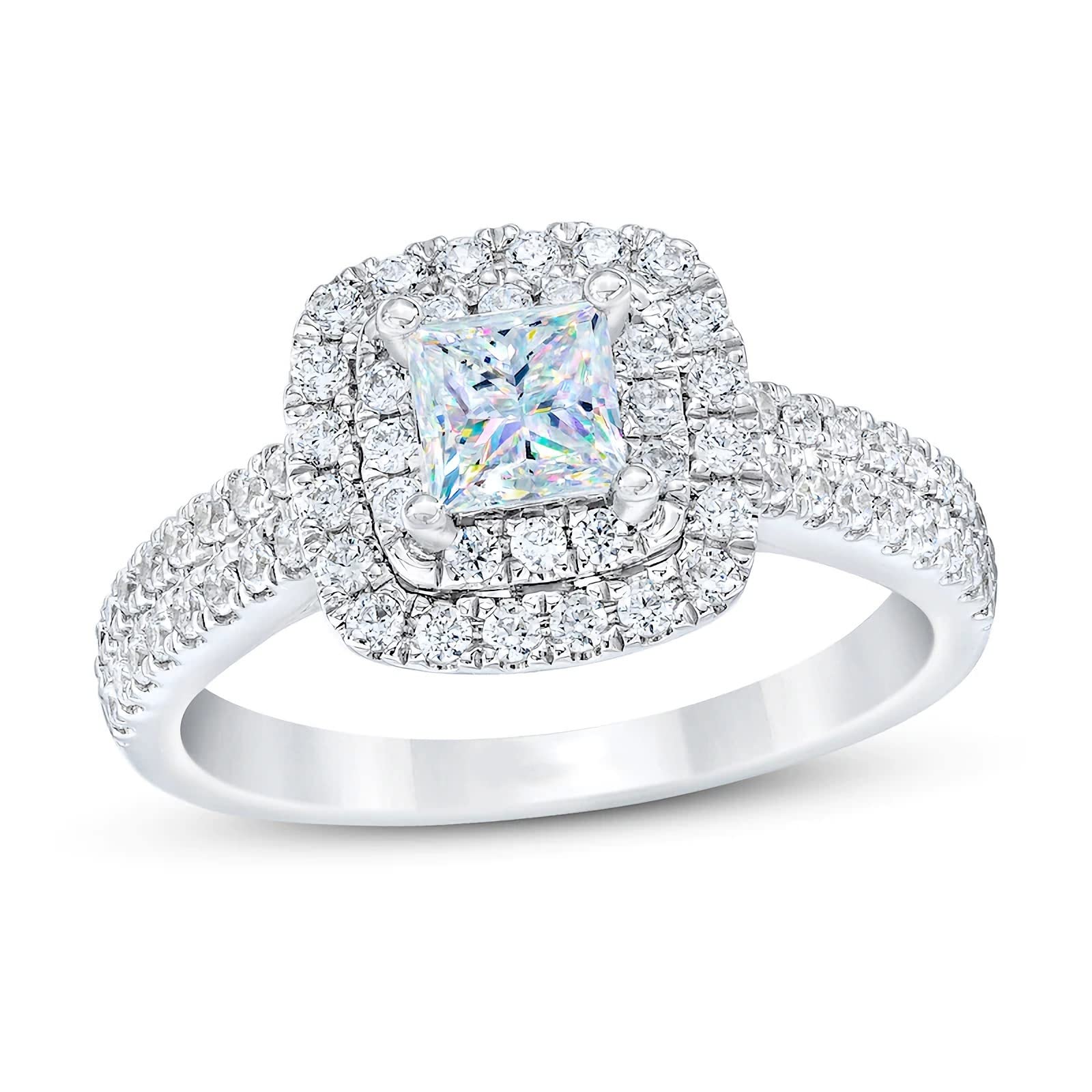1 Carat Princess Cut Moissanite Engagement Ring for Women - Platinum Plated Sterling Silver Wedding Band, Anniversary Gift, Promise Ring - Perfect for Proposals, Bridal Jewelry & Special Occasions