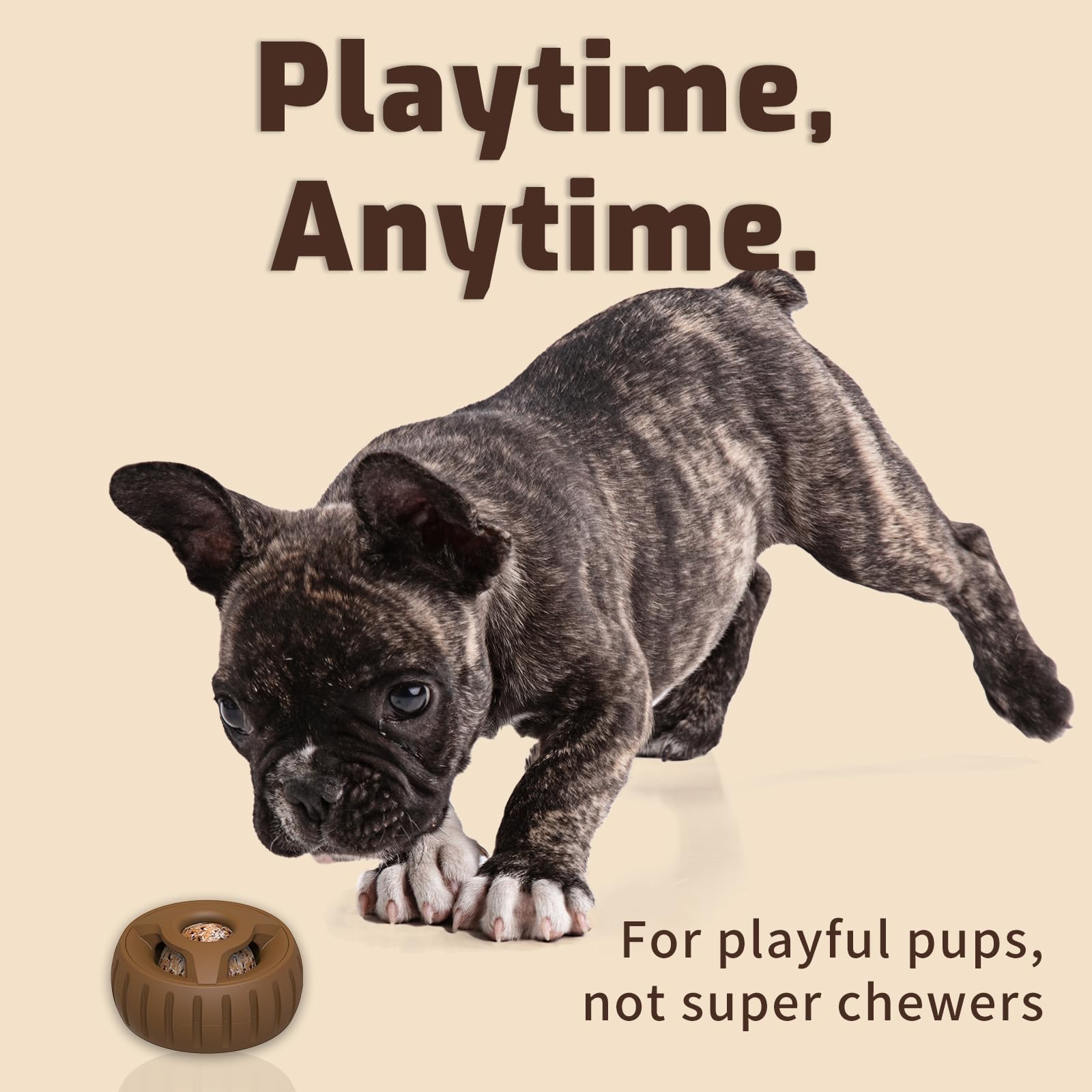 Long-Lasting Rubber Dog Chew Toy - Treat Dispenser & Freezer Mold for Medium/Large Dogs | Compatible with Woof Pops | Fillable Brown Dog Toy for Training, Teething Relief & Mental Stimulation