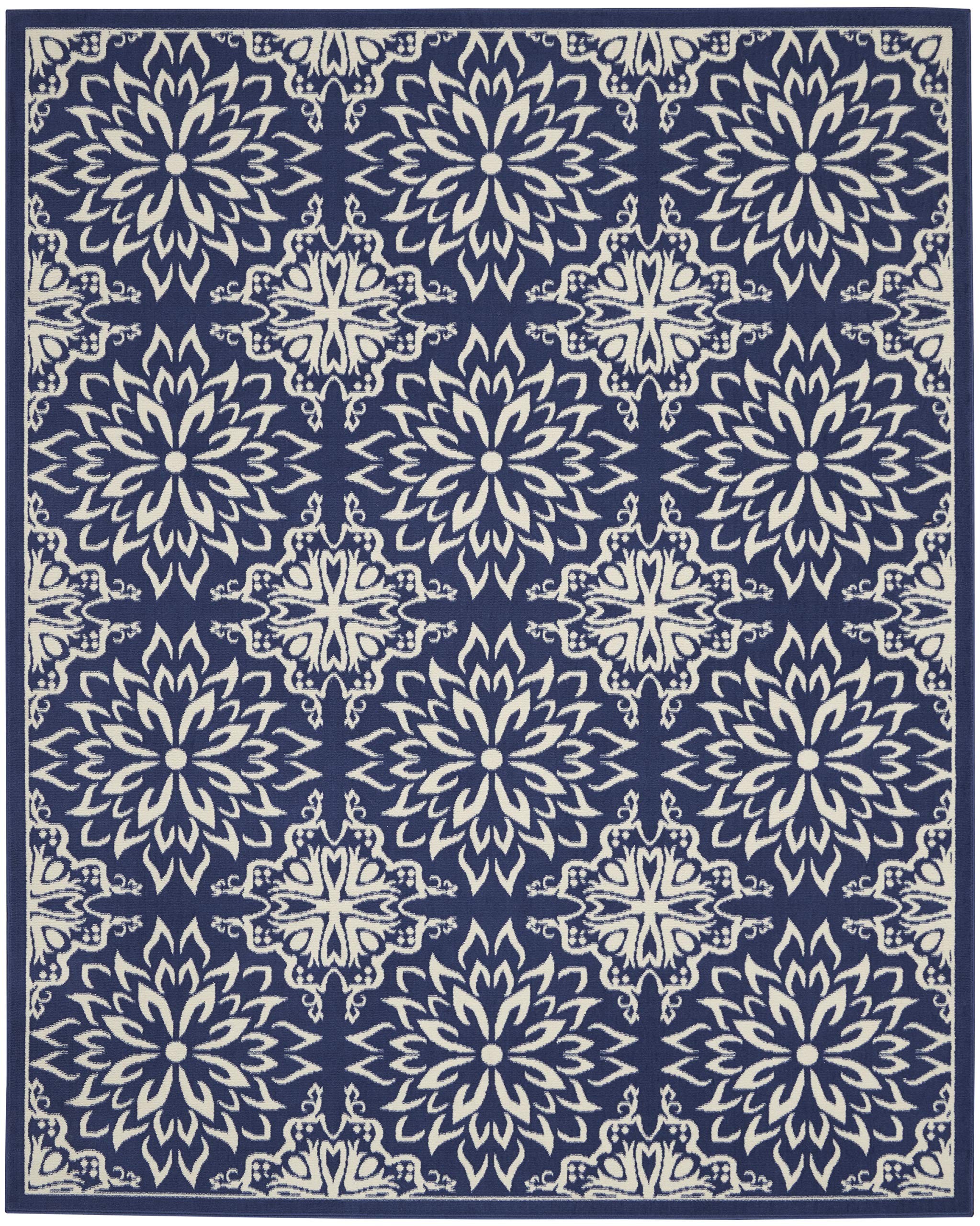 Nourison Jubilant Floral Navy/Ivory 8x10 Area Rug - Easy to Clean, Non-Shedding, Soft & Durable - Perfect for Living Room, Bedroom, Dining Room or Kitchen Decor