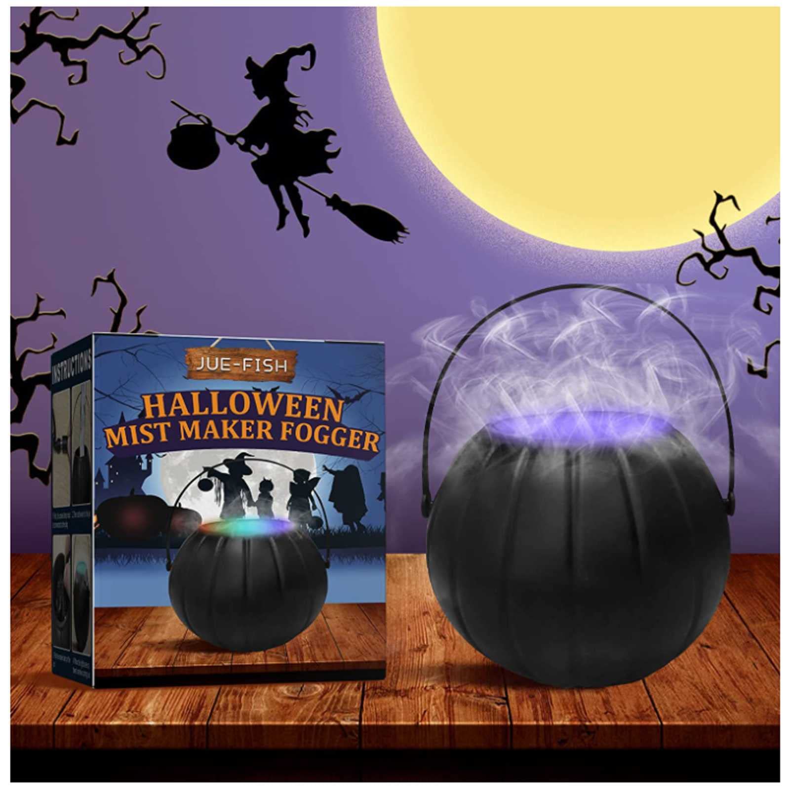 BENJUNC Halloween Witch Cauldron Mist Maker - Mini Ultrasonic Fogger with 12 Color-Changing LED Lights for Spooky Indoor Decor | Perfect for Halloween Parties, Haunted Houses & Themed Events