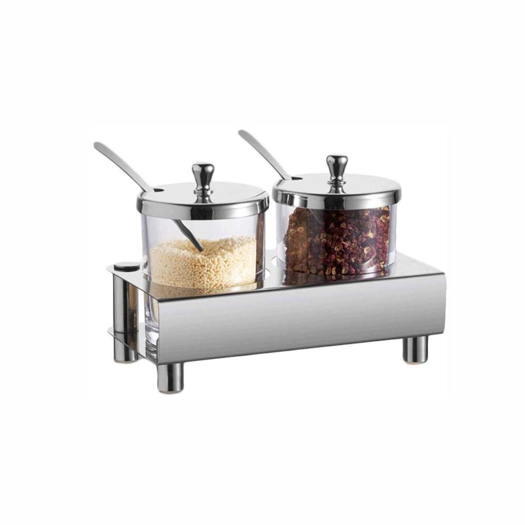 Premium Glass Seasoning Jar Set - Modern Salt Shaker, Sugar Bowl & Spice Containers with Metal Shelf - Perfect for Kitchen Countertop, Dining Table & Coffee Bar Organization