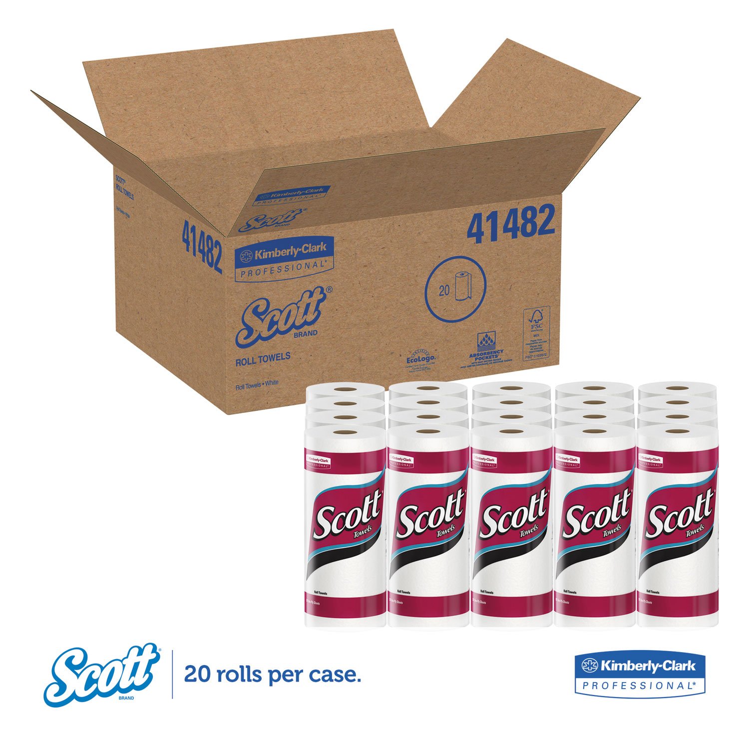 Scott 41482 Premium White Kitchen Roll Towels - 11 x 8.8 Inches, 128 Sheets per Roll, 20 Rolls per Carton | Ideal for Home Kitchen, Restaurant & Commercial Use