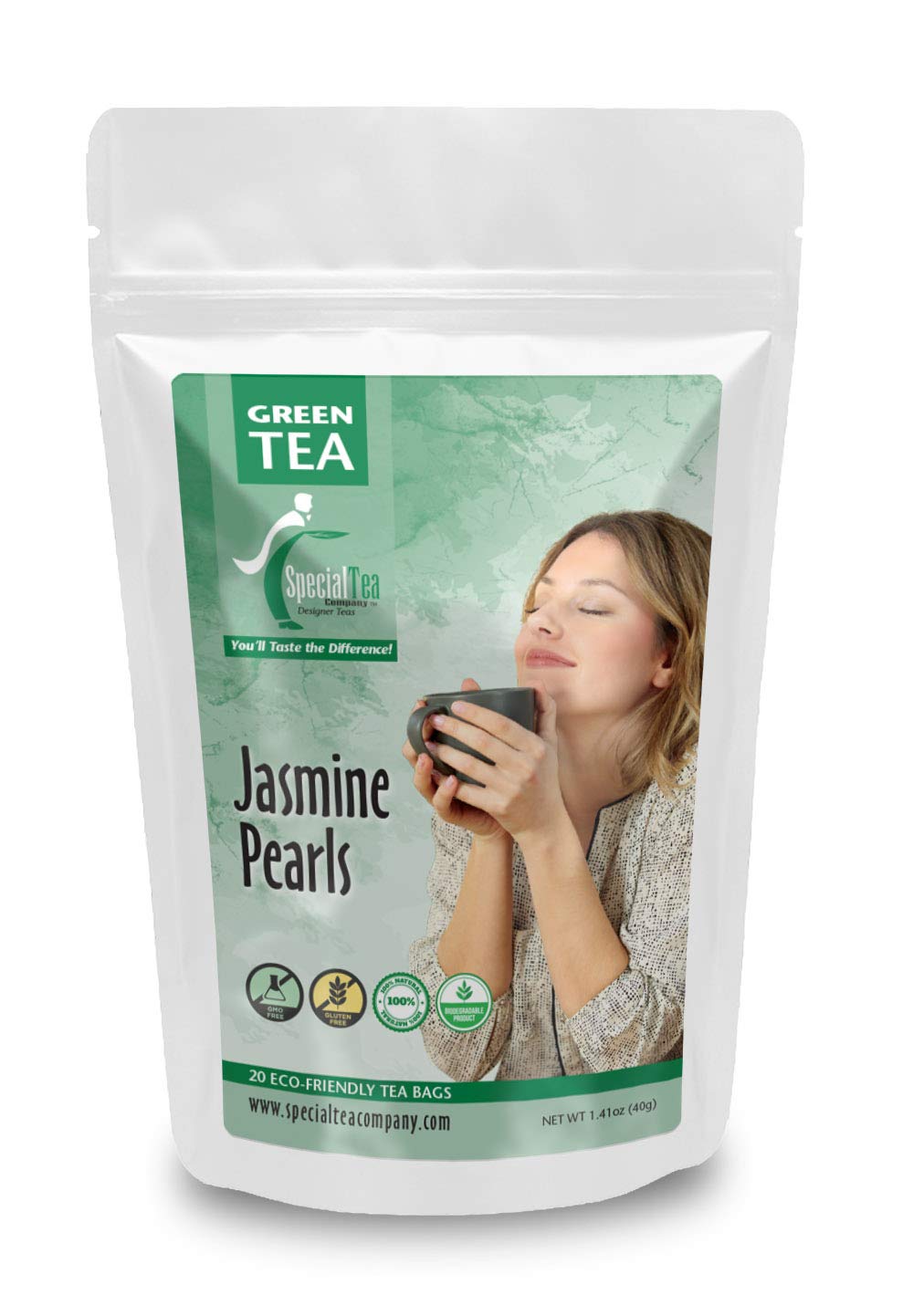 Premium Jasmine Green Tea Bags - 20 Count | Floral & Refreshing Loose Leaf Tea | Perfect for Relaxation, Afternoon Tea & Gifts