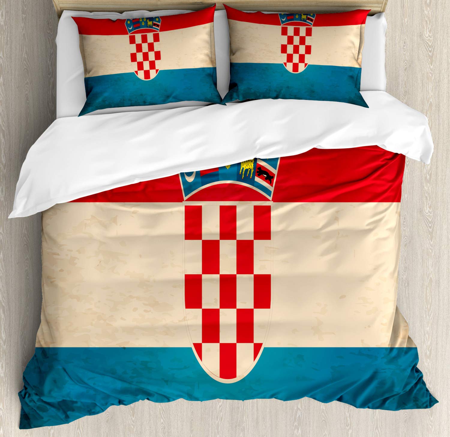 Ambesonne Croatia Duvet Cover Set - King Size 3-Piece Bedding with National Flag Design & Blazonry, Dark Pink Beige - Perfect for Home Decor, Guest Rooms & Themed Bedrooms