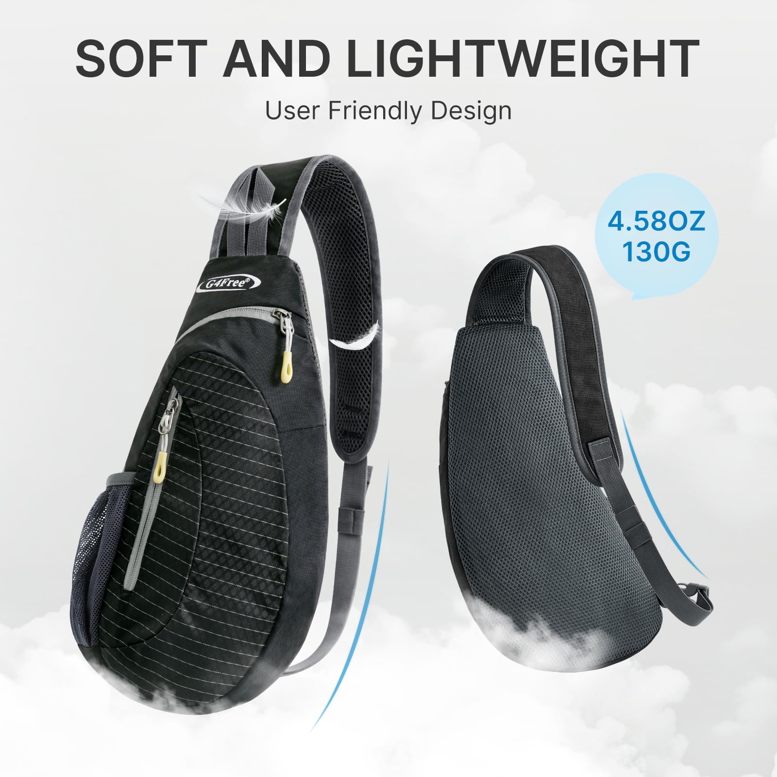 G4Free Lightweight Sling Bag for Men & Women - Adjustable Shoulder Backpack, Small Crossbody Chest Pack - Perfect for Travel, Hiking & Daily Use (Black)