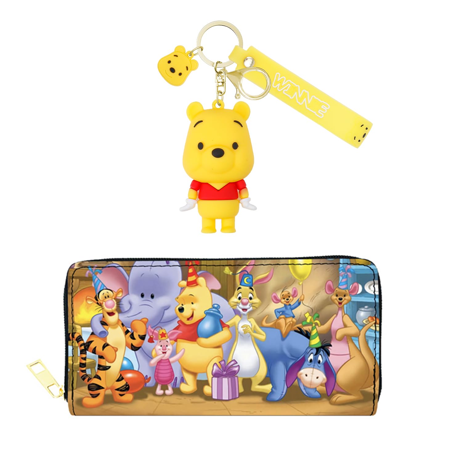 Disney Winnie the Pooh & Piglet PU Leather Wallet with Keychain - Cute Cartoon Coin Purse for Women & Girls (WA-Weini 2403) - Perfect Gift for Disney Fans, Birthday & Daily Use