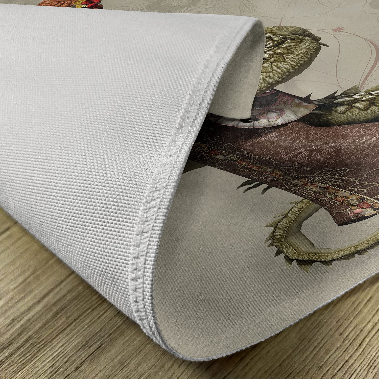 Ambesonne Fantasy Place Mats Set of 4 - Japanese Geisha with Dragon Design, Washable Fabric Table Mats for Dining Room & Kitchen Decor in Eggshell, Olive Green & Brown | Perfect for Asian-Themed Dinners & Home Decor