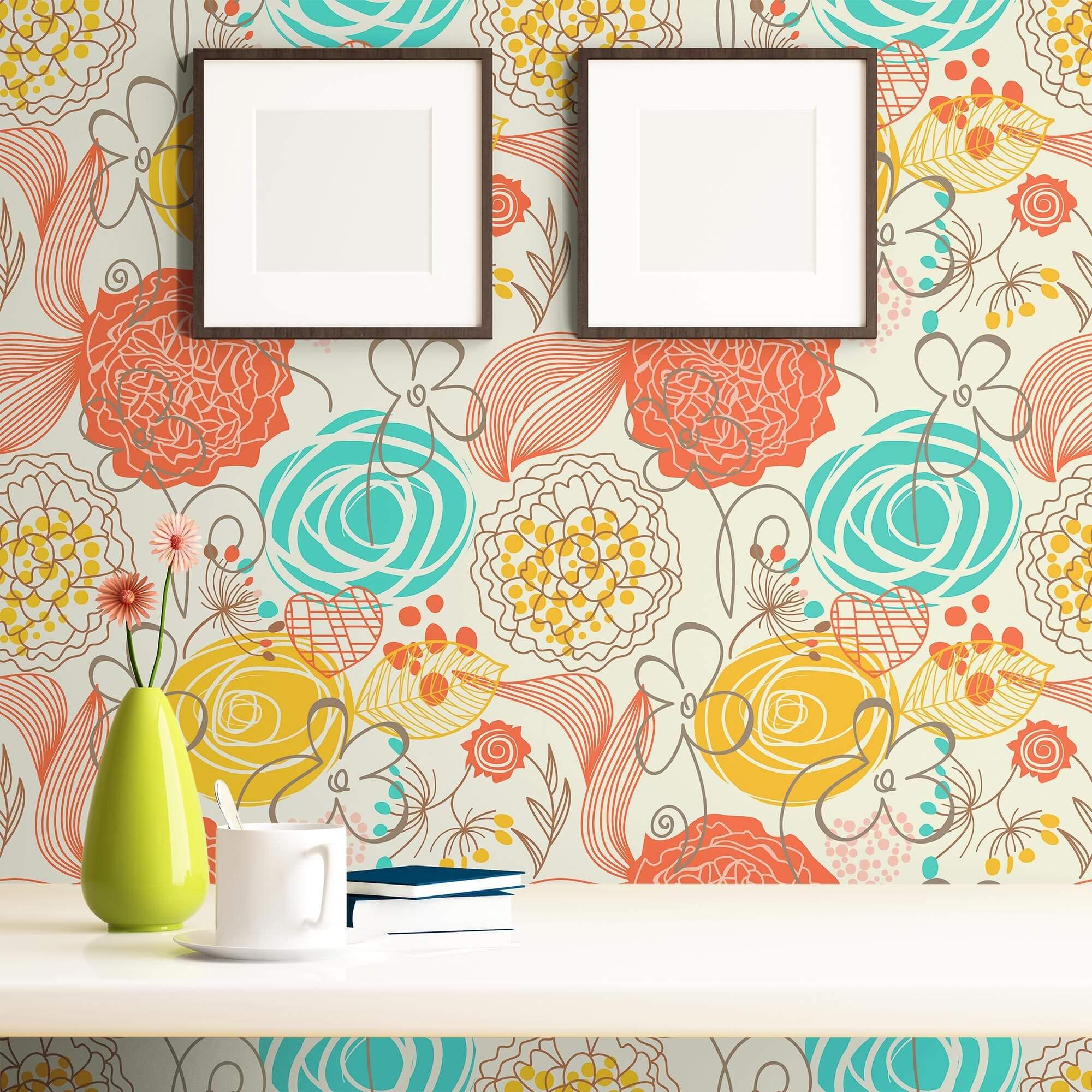 Red Heart Floral Peel and Stick Removable Wallpaper 2097 - Self-Adhesive Wall Decor for Bedroom, Nursery, Living Room & Office