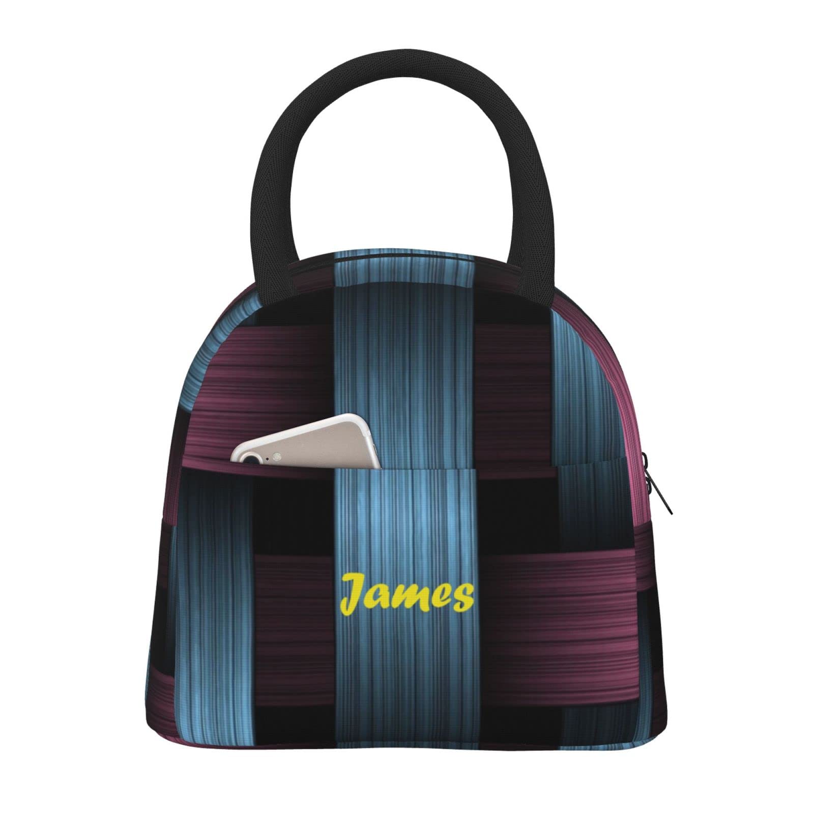 Personalized Custom Name Fantasy Stripe Blue Pink Insulated Lunch Bag - Reusable Lunch Tote with Pockets for School, Office, Work, Travel & Camping | Perfect for Kids, Adults & Daily Use