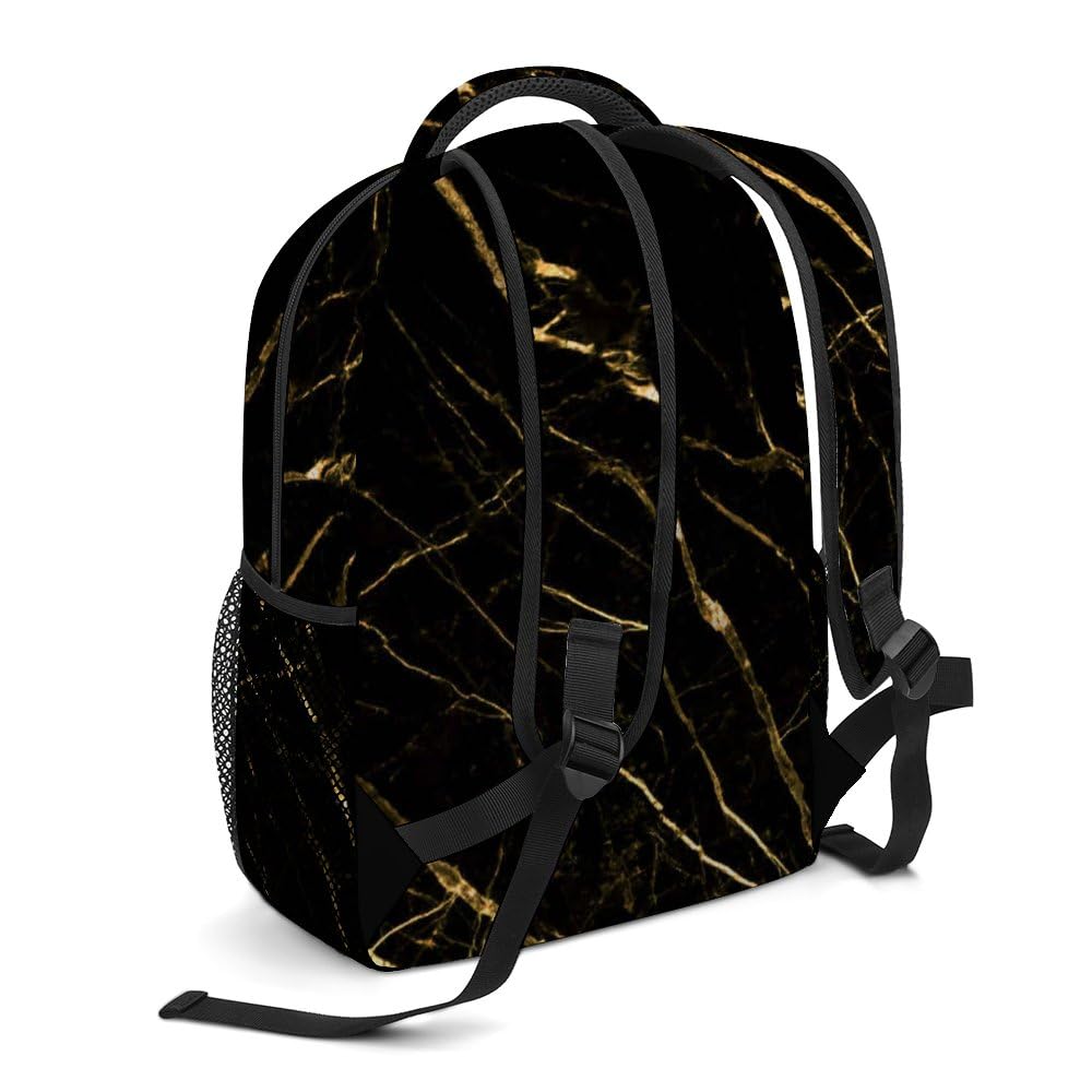 Black Gold Marble Backpack for Kids, Men & Women - Stylish School & Travel Daypack for Boys & Girls - Perfect for School, Commuting & Outdoor Adventures