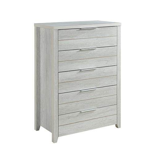 Cielo White Tallboy Dresser - 5-Drawer Bedroom Storage Cabinet in Ash Finish | Perfect for Bedroom Organization, Closet Storage & Home Decor