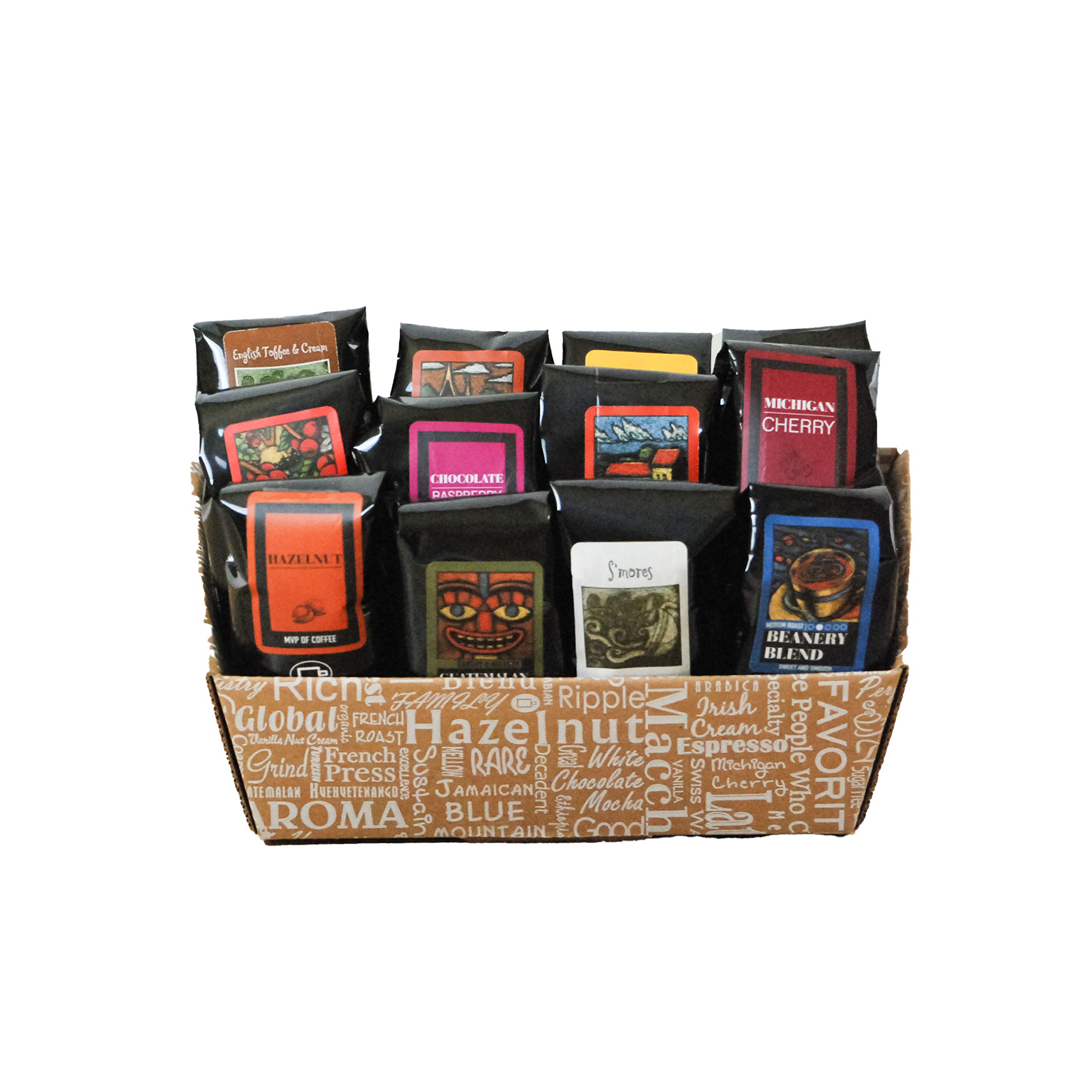 Premium Gourmet Coffee Gift Box - 100% Arabica Specialty Coffee Sampler | 12 Medium Roast Ground Coffee Bags | Perfect for Office Gifts, Birthday Presents & Coffee Lovers