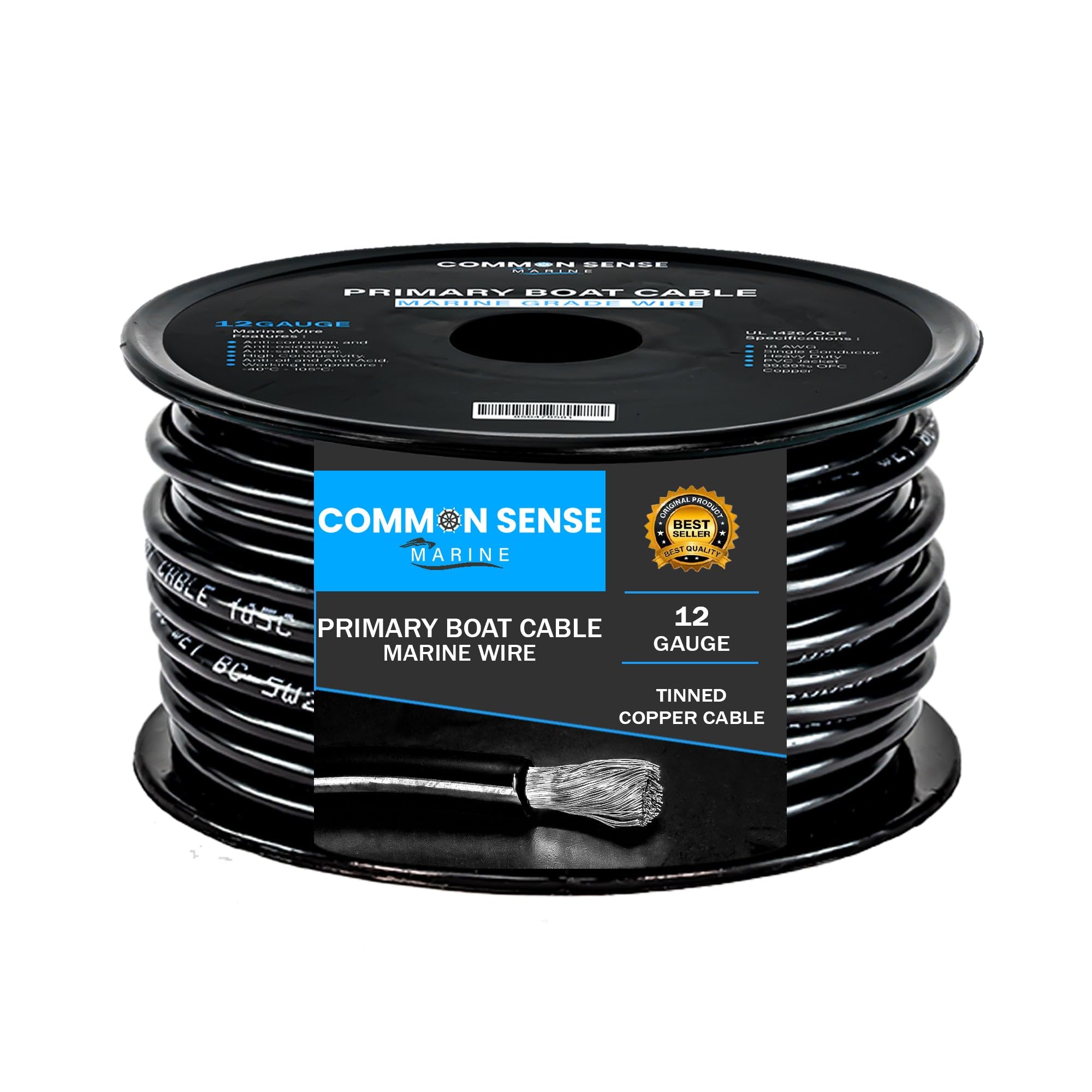 12 Gauge Primary Boat Cable - 500 ft Marine Grade Tinned Oxygen-Free Copper Wire - 12 AWG UL 1426 Standard PVC Wire for Boats, Automotive, Speakers, Campers & Trailers - Perfect for Marine Electrical Systems, RV Wiring, and Audio Installations