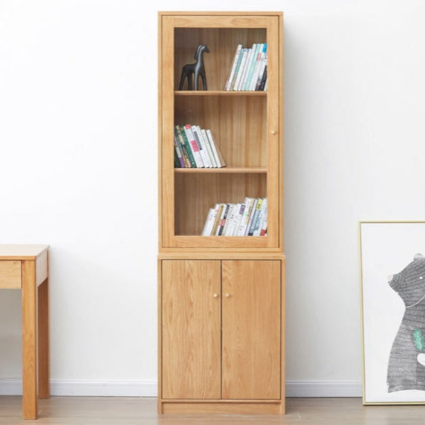 Solid Oak Wood Narrow Bookcase with Doors - Stylish Storage for Books, Decor & Small Spaces | Perfect for Living Room, Office or Bedroom Organization