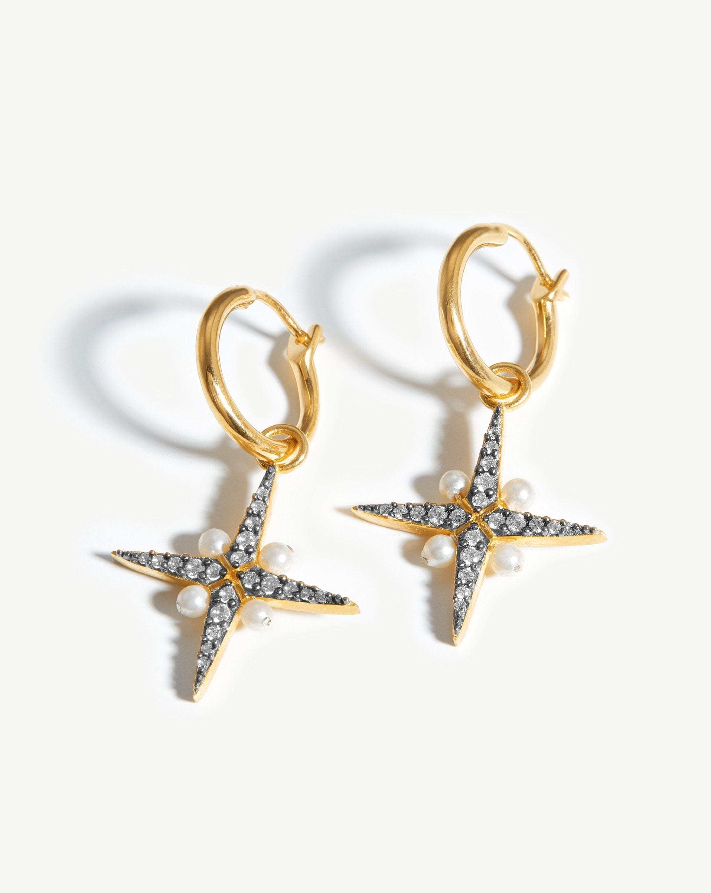 Harris Reed North Star Pearl Hoop Earrings - 18k Gold Vermeil & Freshwater Pearl Jewelry for Women | Elegant Dangle Earrings for Parties, Weddings & Special Occasions