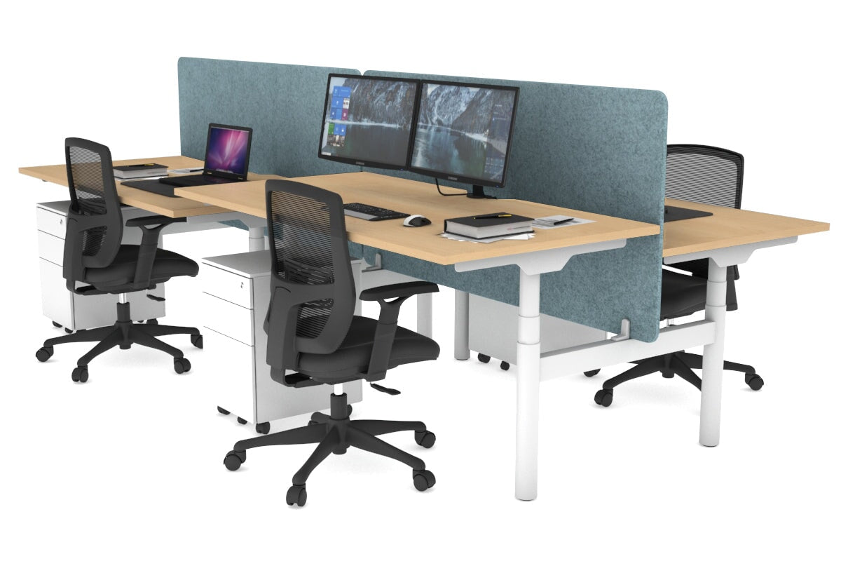 Flexi Premium Height Adjustable 4-Person H Bench Workstation - White Frame [1200L x 800W with Cable Management] - Ideal for Office, Coworking Spaces & Collaborative Work Environments