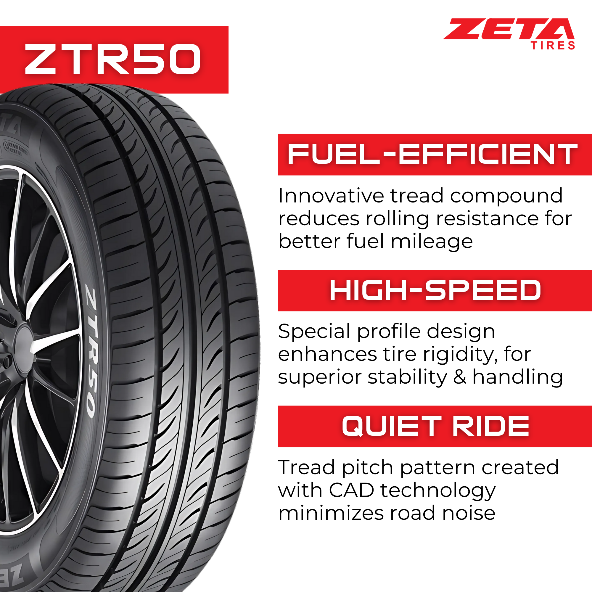 175/70R14 XL Zeta ZTR50 88T All-Season Performance Tire - Durable Tread for Sedans, Coupes & Minivans | Smooth Ride in Wet & Dry Conditions