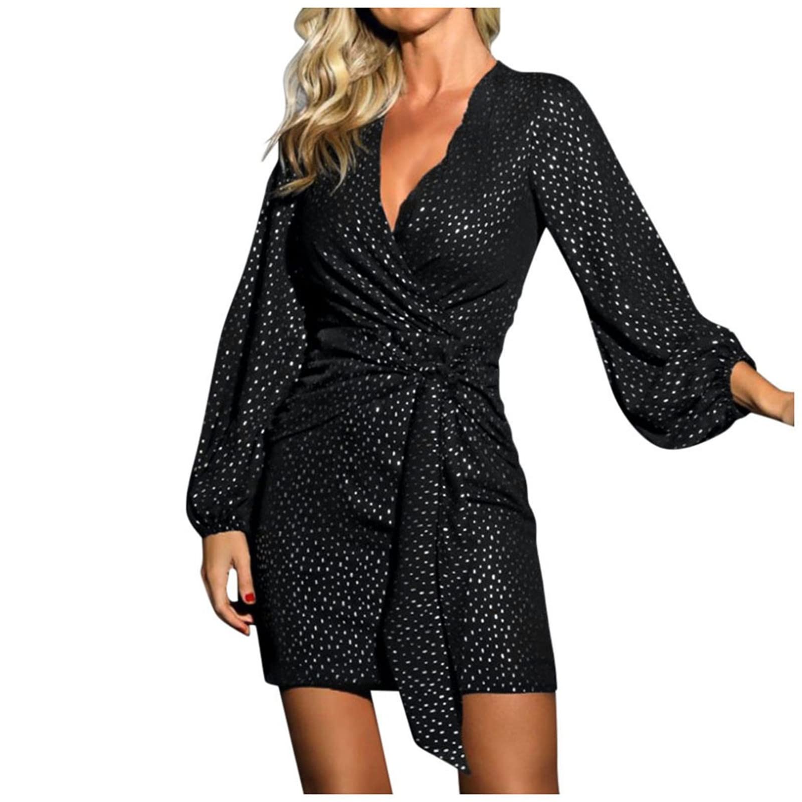 Sexy Sequin Glitter Mini Cocktail Dress for Women - Wrap Tie V-Neck Black Evening Party Club Dress | Perfect for Night Out, Date Night, and Special Occasions