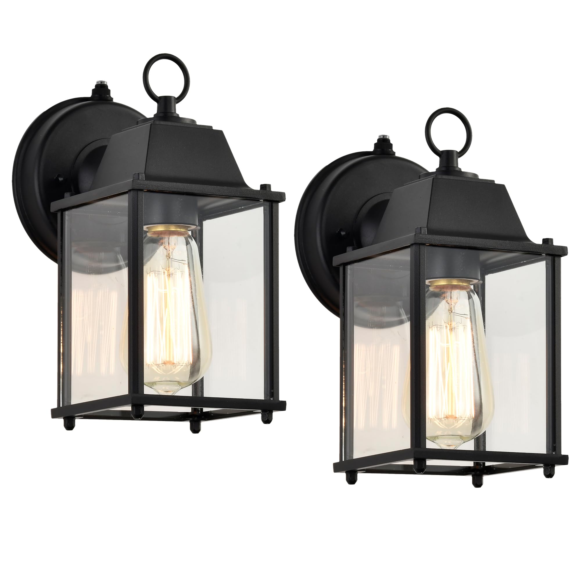 Dusk to Dawn Outdoor Light Fixture 2 Pack - Black Waterproof Wall Mount Garage Lights for House Exterior, Aluminum Alloy Construction | Perfect for Driveway, Porch, Garden & Backyard Security Lighting