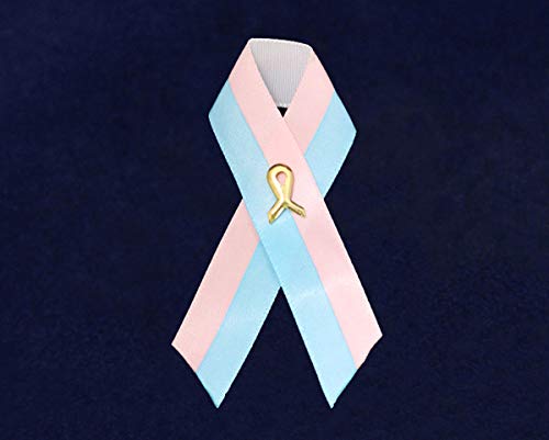 Pink & Blue Satin Ribbon Pins for Birth Defects Awareness - Fundraising Cause Ribbons for Charity Events, Walks & Awareness Campaigns