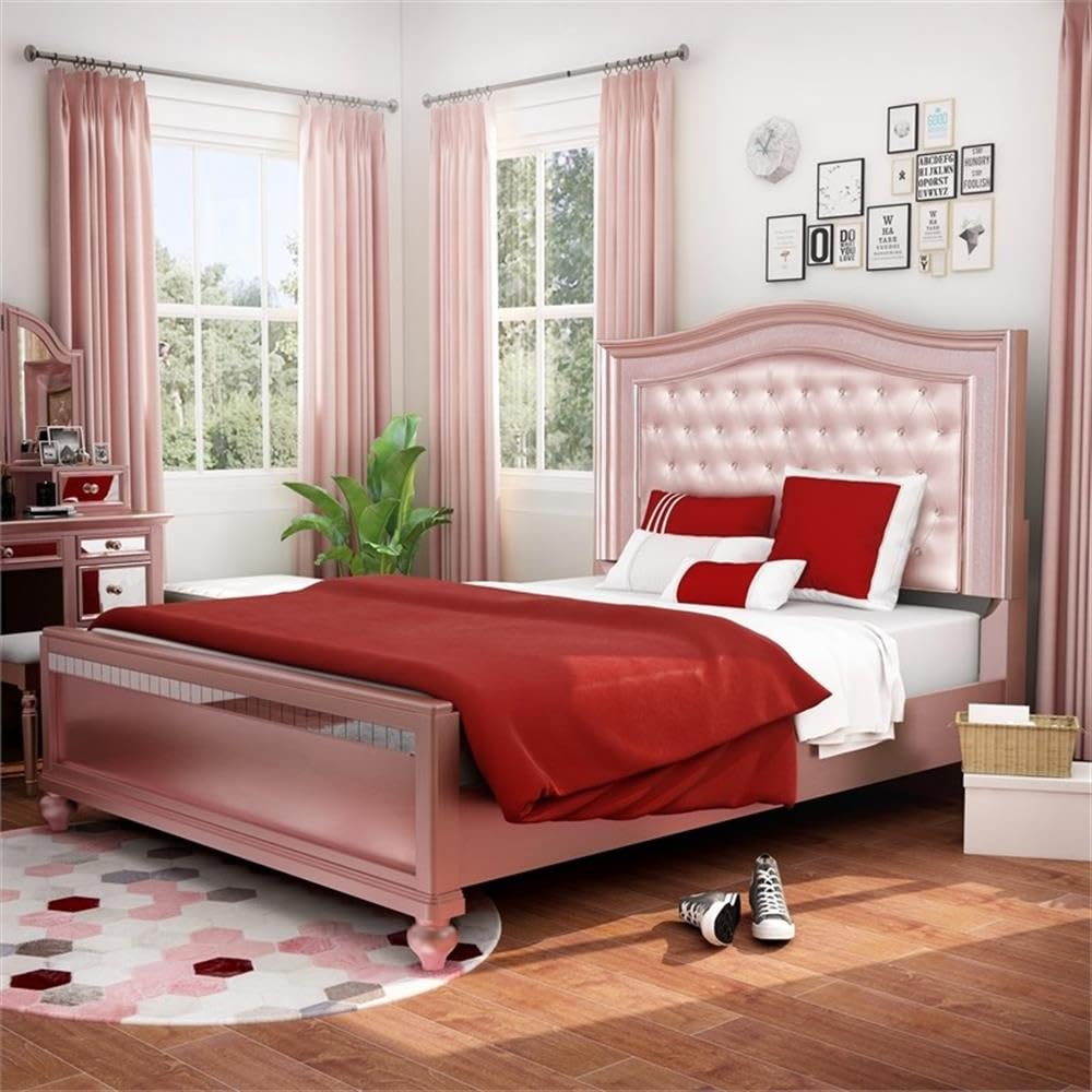 Furniture of America Paisley Contemporary Wood Queen Panel Bed in Rose Gold - Modern Bedroom Furniture for Home Decor & Master Suite Upgrade