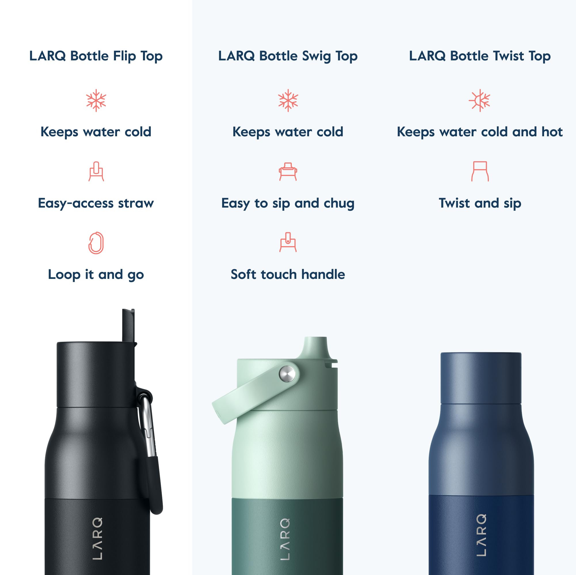LARQ 17 oz Insulated Stainless Steel Water Bottle with Flip Top & Straw | BPA-Free Thermos | Keeps Drinks Cold 24 Hours | Perfect for Gym, Hiking, Office & Travel | Reusable Obsidian Black Sports Bottle