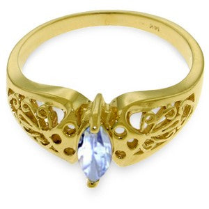 0.2 Carat 14K Solid Yellow Gold Lily Aquamarine Ring for Women - Elegant March Birthstone Jewelry Gift for Anniversary, Engagement & Special Occasions