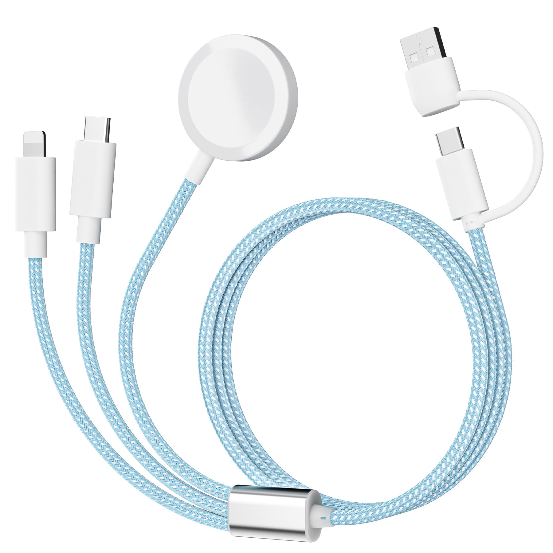 Premium 3-in-1 USB C Watch Phone Charger Cable - Compatible with Apple Watch Ultra/SE/Series 1-8, iPhone, Android & More - 4FT/1.2M Fast Charging Cord (Blue) - Perfect for Travel, Office & Home Use