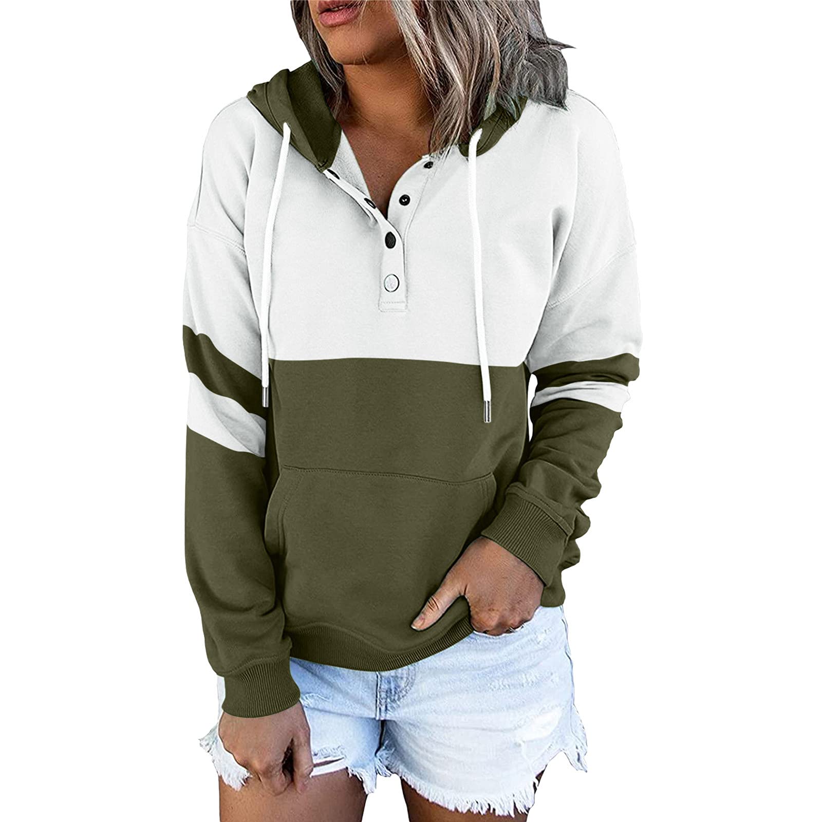 Women's Casual Hooded Sweatshirt - Long Sleeve Pullover Hoodie with Drawstring & Pocket | Cozy Fall Crewneck Sweater | Perfect for Outdoor Activities, Lounge Wear & Street Fashion (Green)