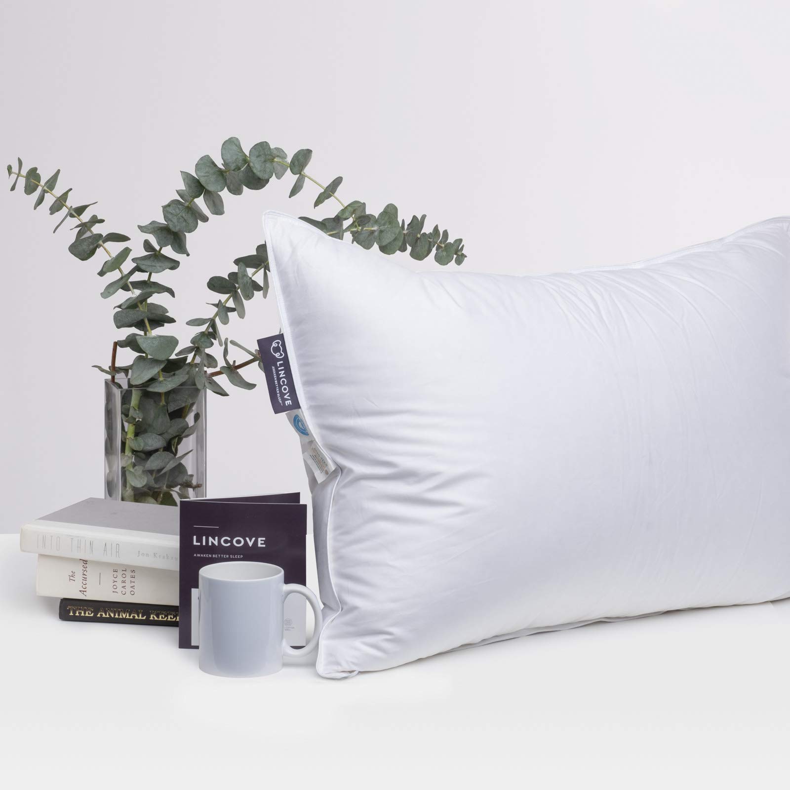 Premium Down Filled Sleeping Pillow 600 Fill Power - 2 Pack Standard Firm Pillows with 400 Thread Count Shell & Pillow Protector for Bedroom, Guest Room, Travel & Camping Comfort