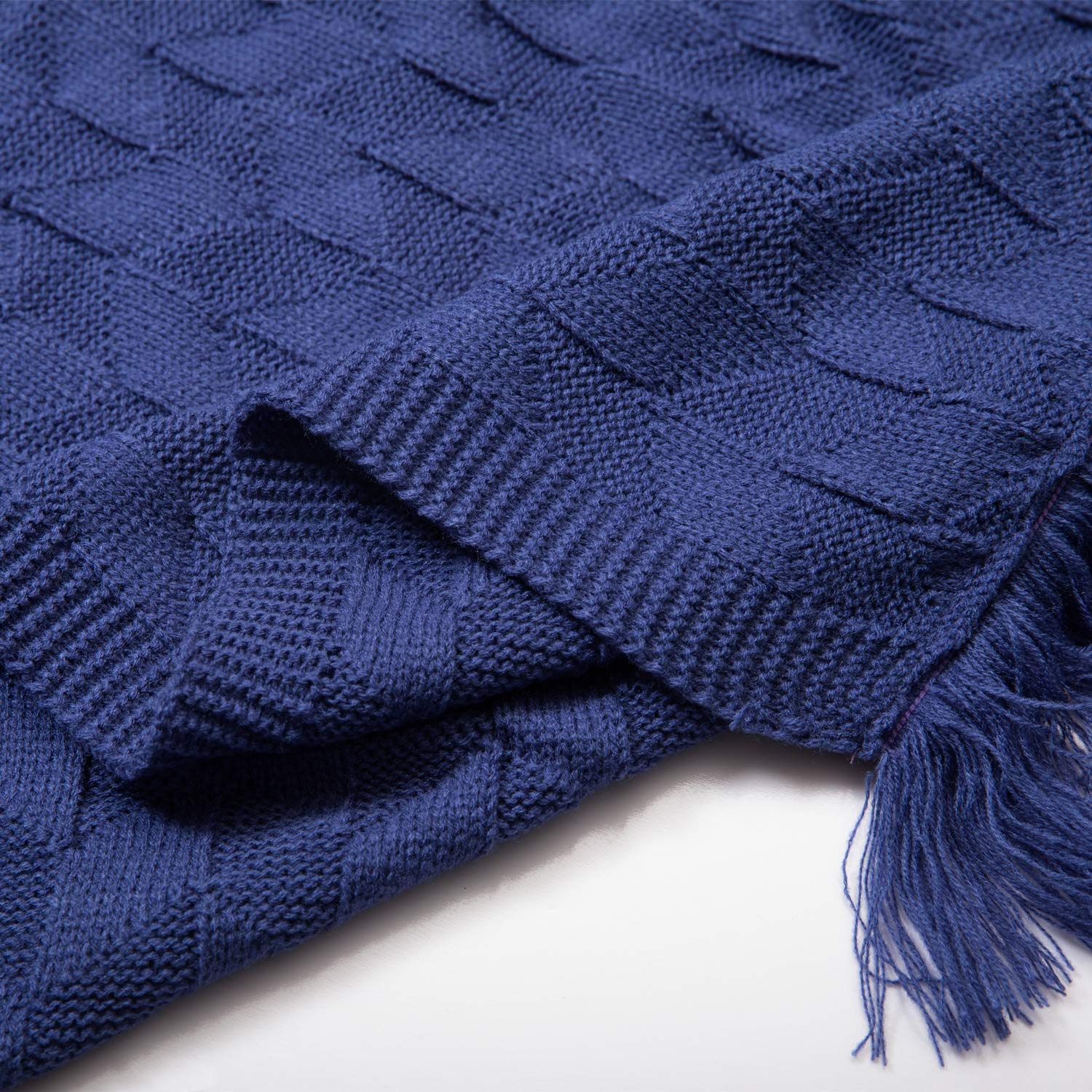 GYROHOME Soft Knitted Throw Blanket with Tassels - Lightweight Warm Decorative Blanket for Bed, Sofa & Couch - 32x78 Inch Jean Blue - Perfect for Living Room, Bedroom & Cozy Home Decor