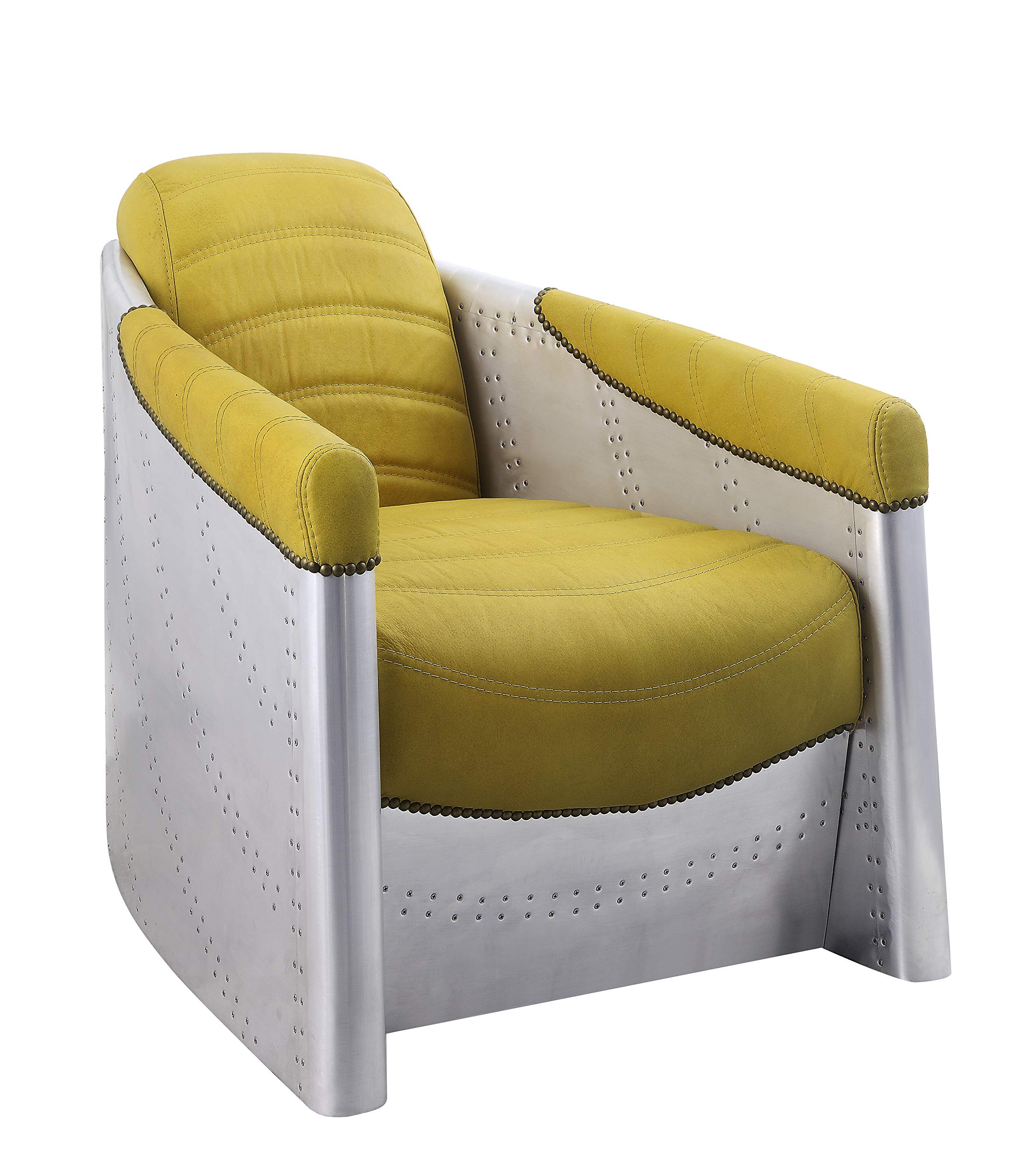 Brancaster Modern Accent Chair - Yellow Top Grain Leather & Aluminum Frame - Perfect for Living Room, Office, or Lounge Decor