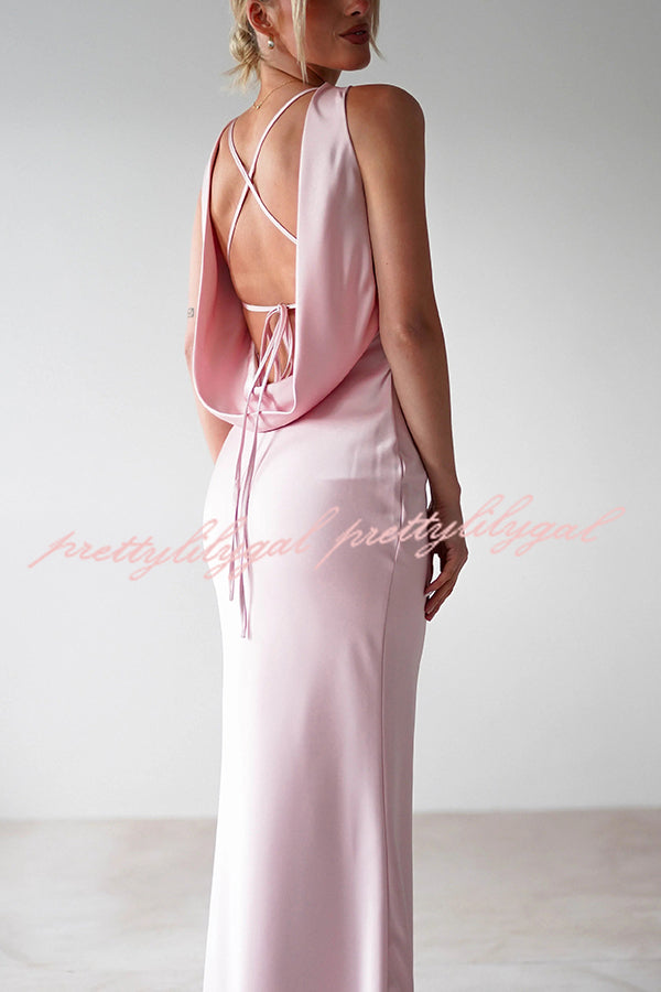 Elegant Solid Color Backless Lace-Up Slim Maxi Dress for Women - Perfect for Evening Parties, Weddings & Date Nights