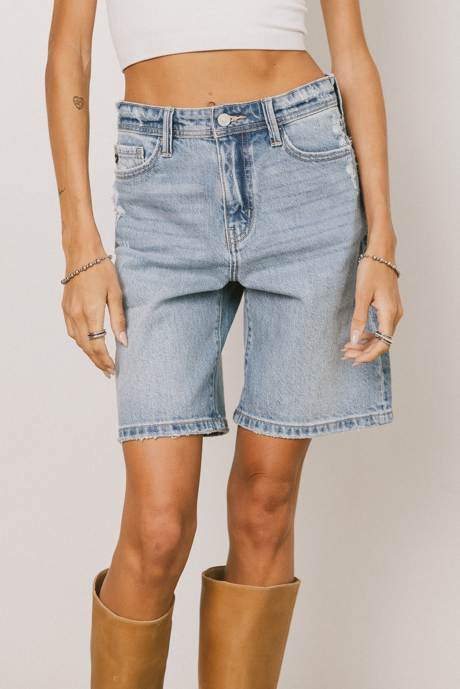 Lillian Distressed Denim Shorts for Women - High Waisted Ripped Jeans Shorts with Stretch | Perfect for Summer, Beach, and Casual Outfits