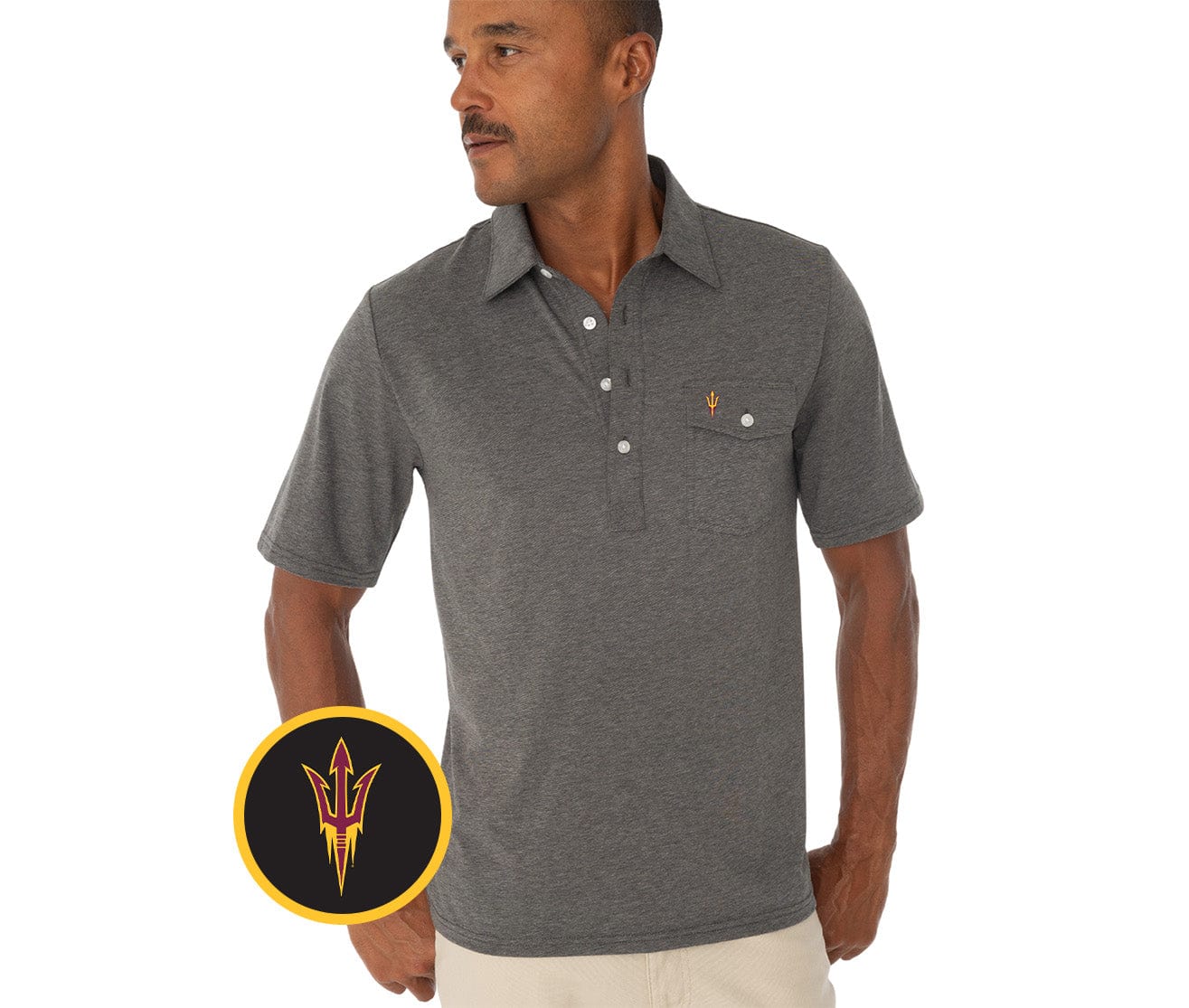 Arizona State Sun Devils Coach's Performance Polo Shirt - Pitchfork Logo - Heather Grey - Breathable & Moisture-Wicking for Sports & Casual Wear