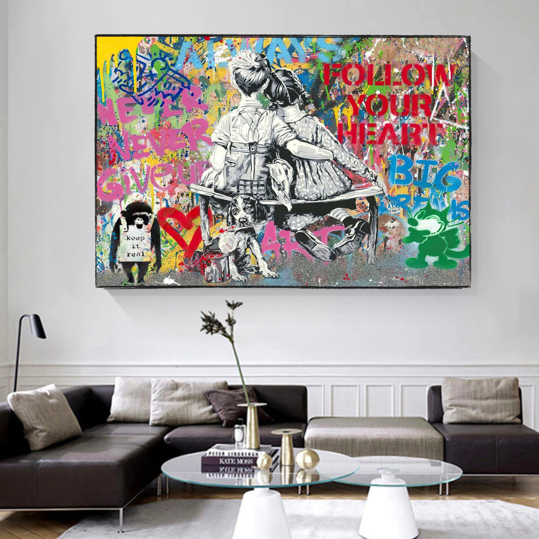 Banksy Never Give Up Follow Your Dreams Motivational Canvas Wall Art - Inspirational Home & Office Decor for Living Room, Bedroom