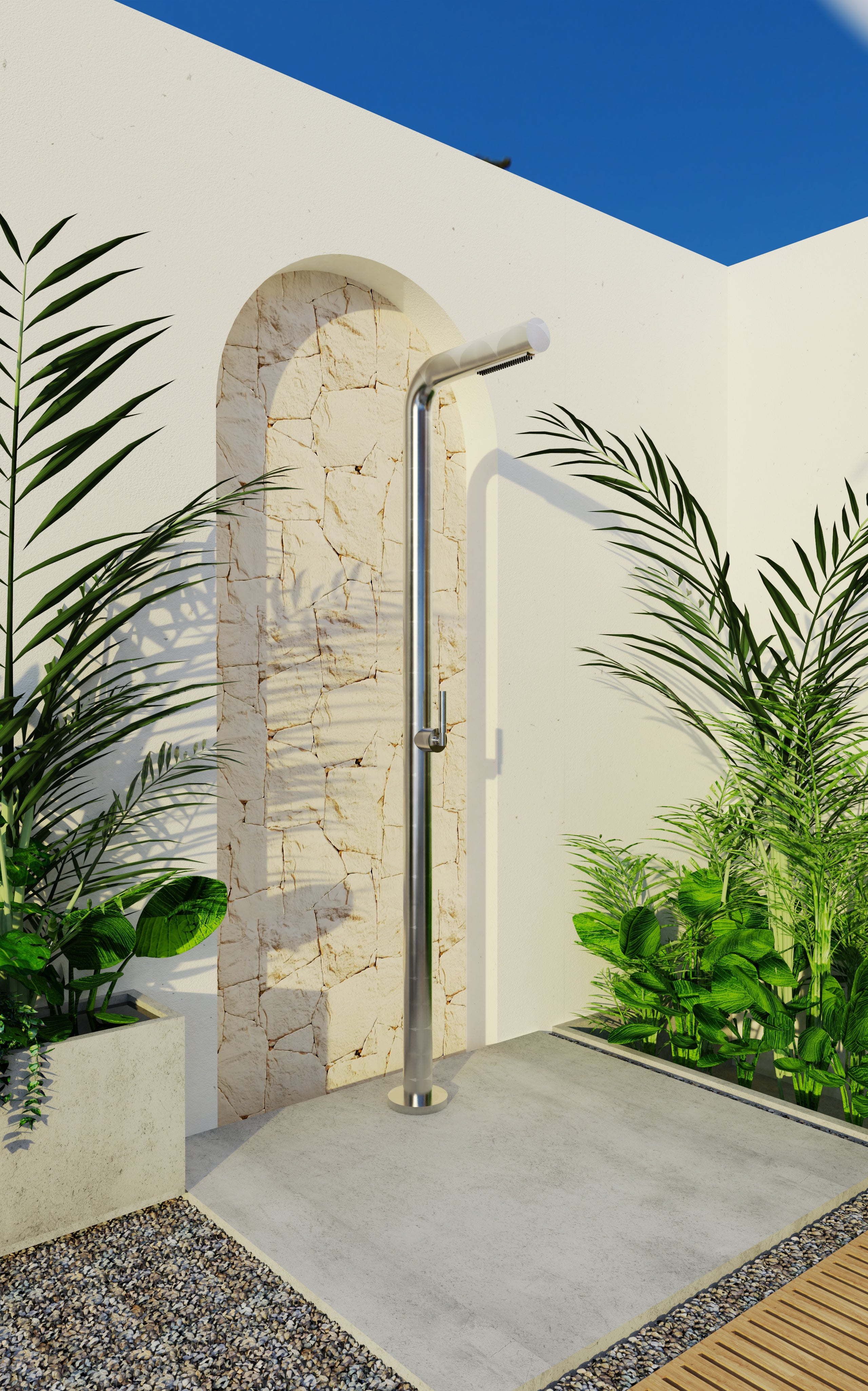 DAX 807202 Freestanding Outdoor Shower - Stainless Steel with Adjustable Shower Head - Perfect for Poolside, Beach House, Garden & Backyard Use