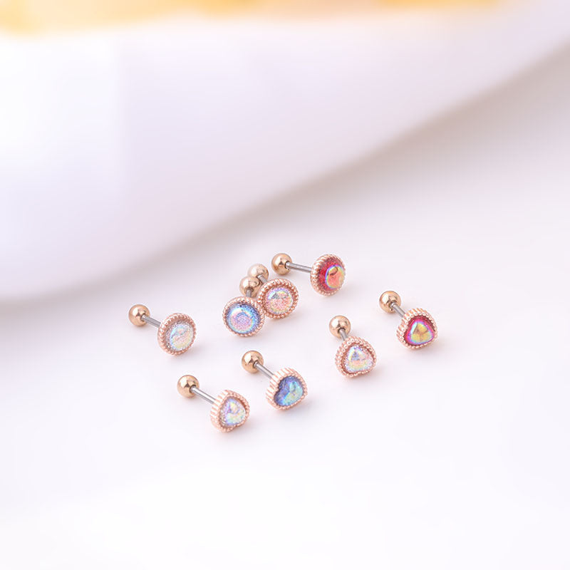 20G Rose Gold Simulated Opal Heart Daith Tragus Stud Earrings for Women | Cartilage, Helix, Lobe Piercing Jewelry | Perfect for Everyday Wear & Special Occasions