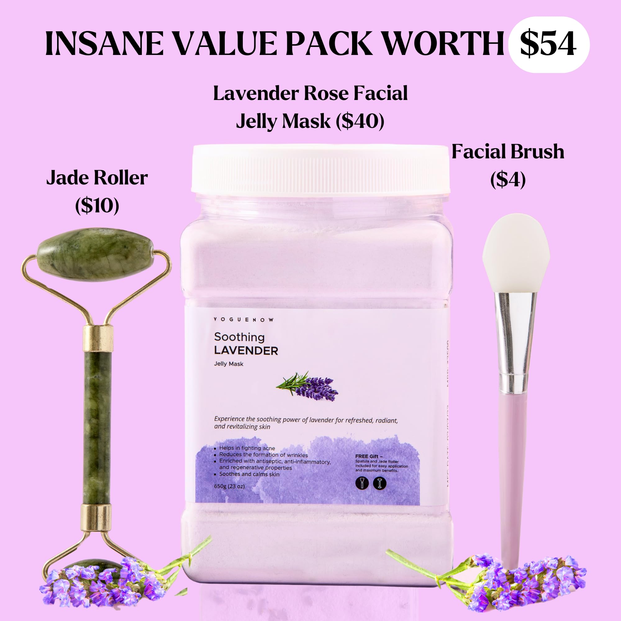 Lavender Hydrating & Brightening Jelly Face Mask - Professional Hydrojelly Facial Mask with Free Jade Roller & Spatula | Deep Nourishing Skin Care Treatment | 23 Oz Jar | Perfect for Spa Nights, Self-Care Routines & Gift Giving
