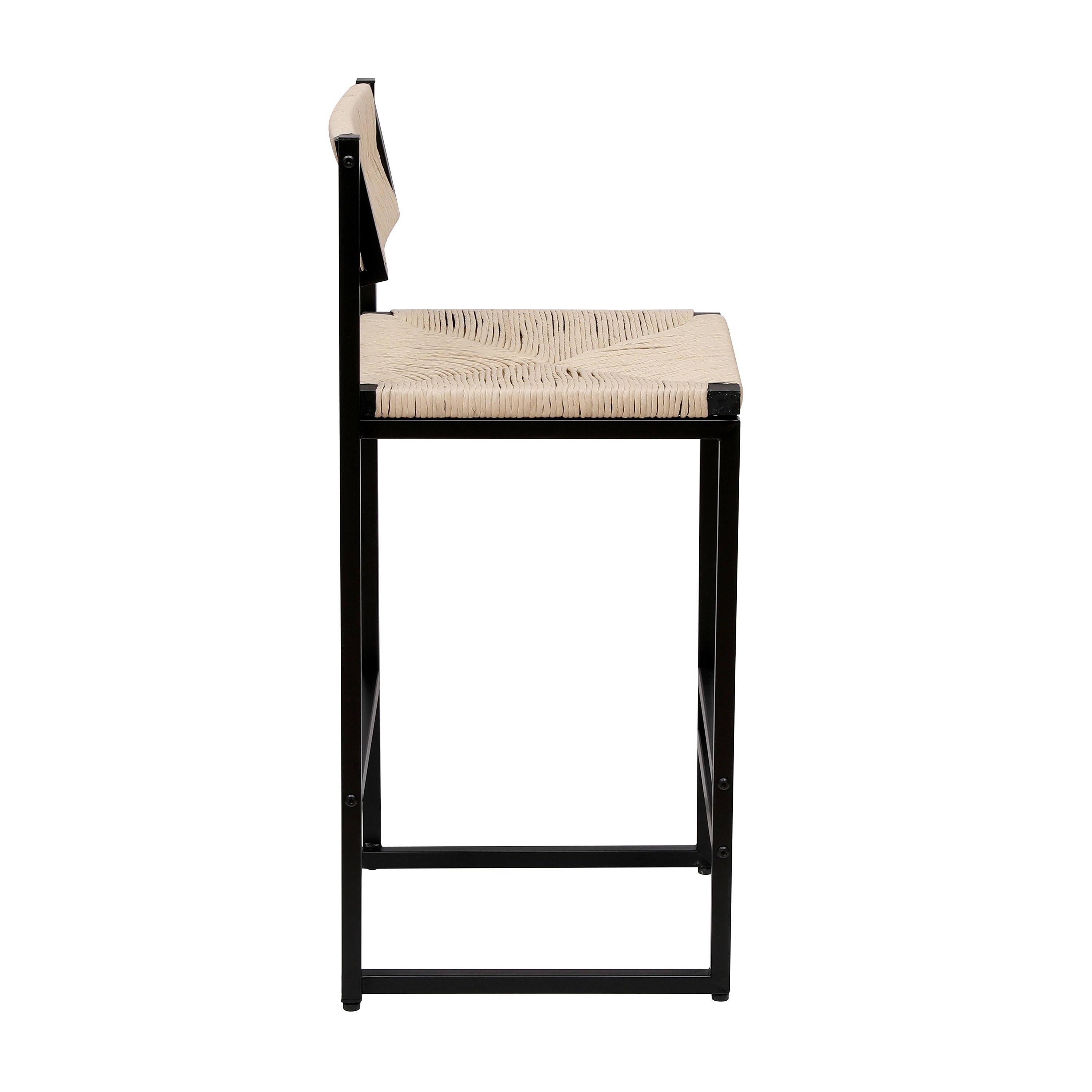 Handwoven Creamy White Paper Rope Bar Stools Set of 2 with Footrest - Natural Woven Counter Height Stools for Kitchen Island, Dining Room, Breakfast Nook & Patio Decor