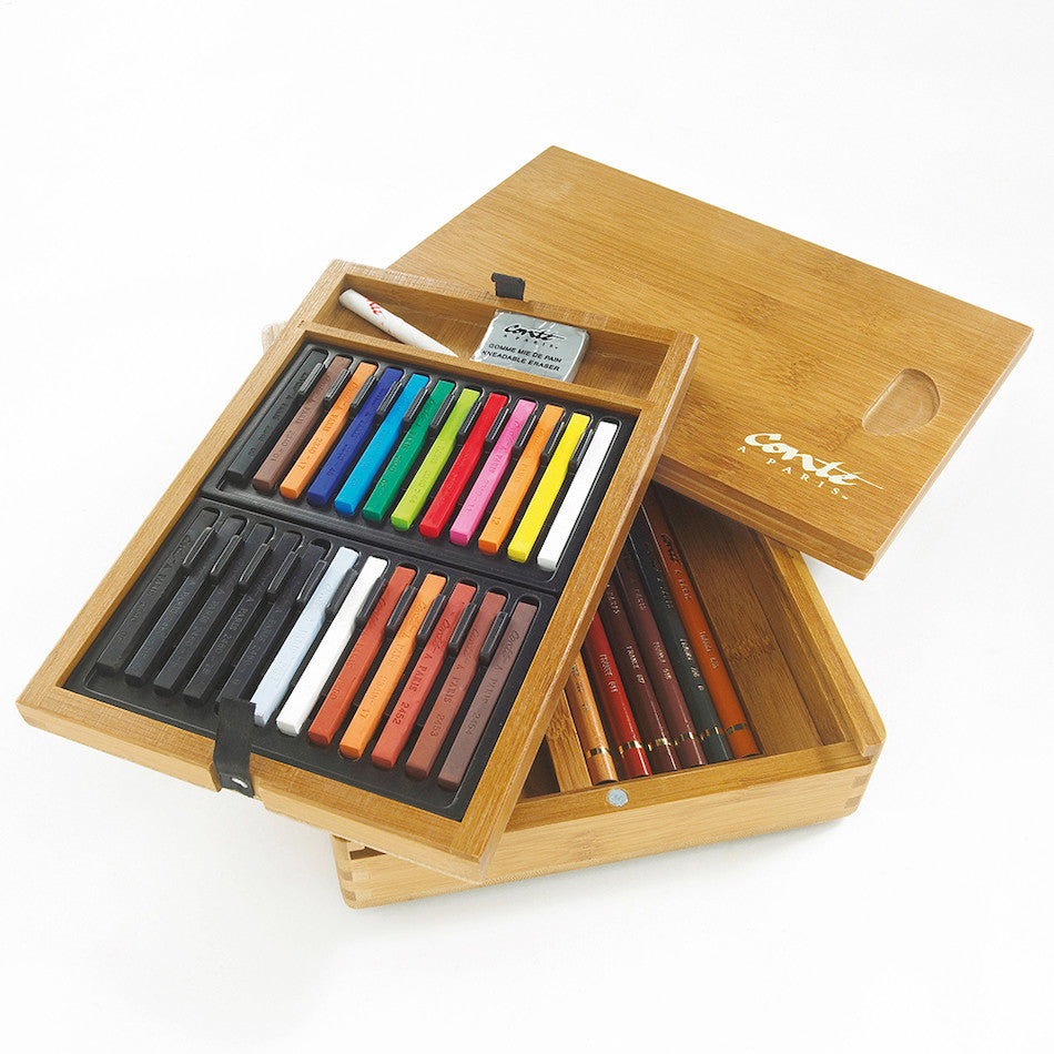 Conté à Paris Carre Bamboo Sketching Box Set - Professional Artist Sketch Pencils for Drawing, Shading & Sketching - Perfect for Art Classes, Studio Work & Outdoor Sketching