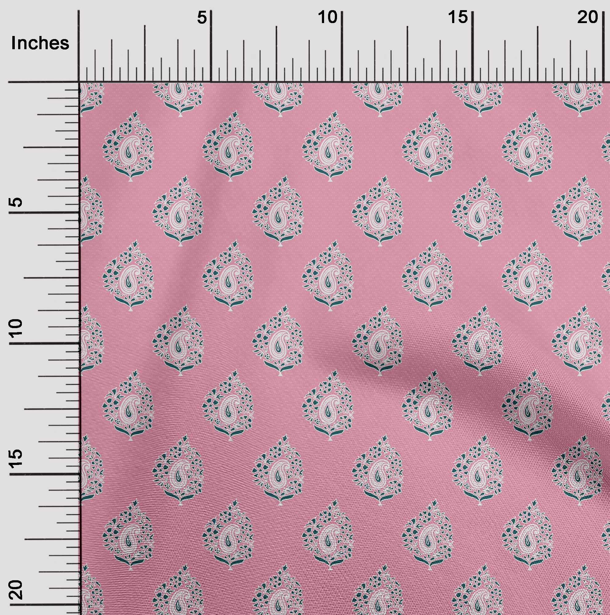 oneOone Viscose Chiffon Fabric - Pink Floral Leaves Print Dress Material by The Yard, 42 Inch Wide - Perfect for Summer Dresses, Scarves & DIY Sewing Projects
