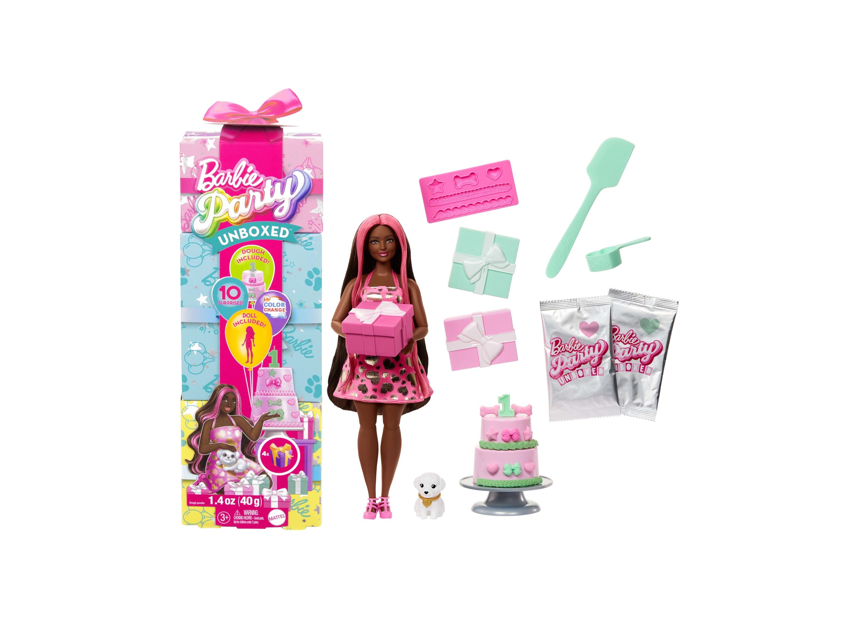 Barbie Party Unboxed Pet Birthday Series Doll & Accessories - Shimmerin’ Hearts Set for Girls Birthday Gifts & Playtime Fun | Perfect for Pretend Play, Collecting & Party Decorations