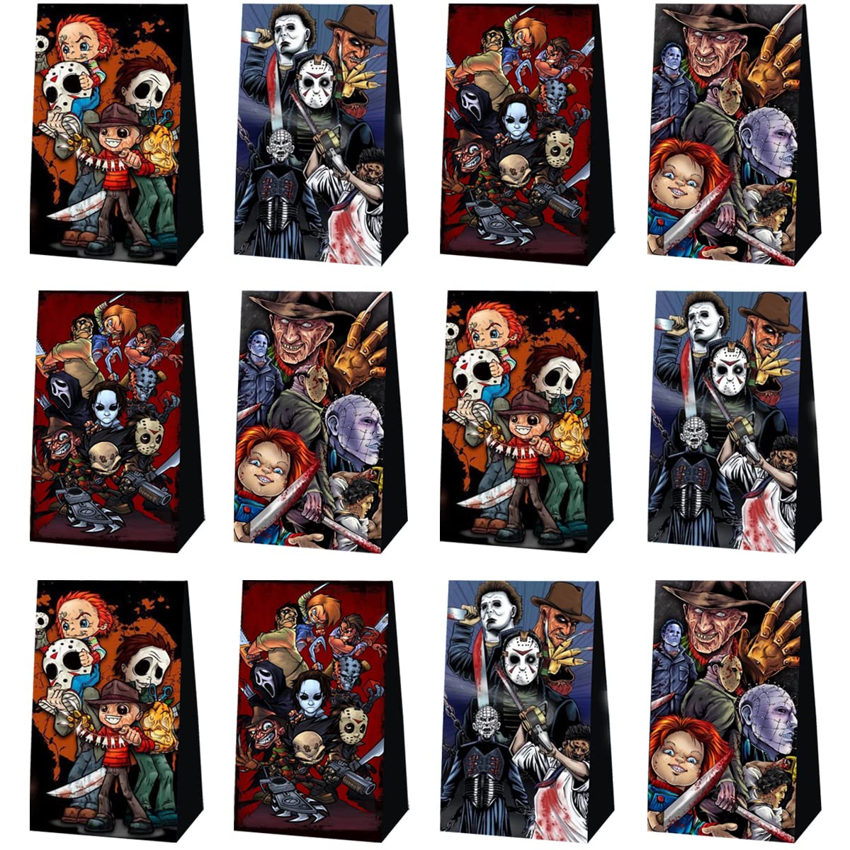 12 Pack Horror Movie Party Favor Bags - Halloween Decorations, Birthday Party Supplies, Goodie Bags for Scary Movie Nights & Themed Events