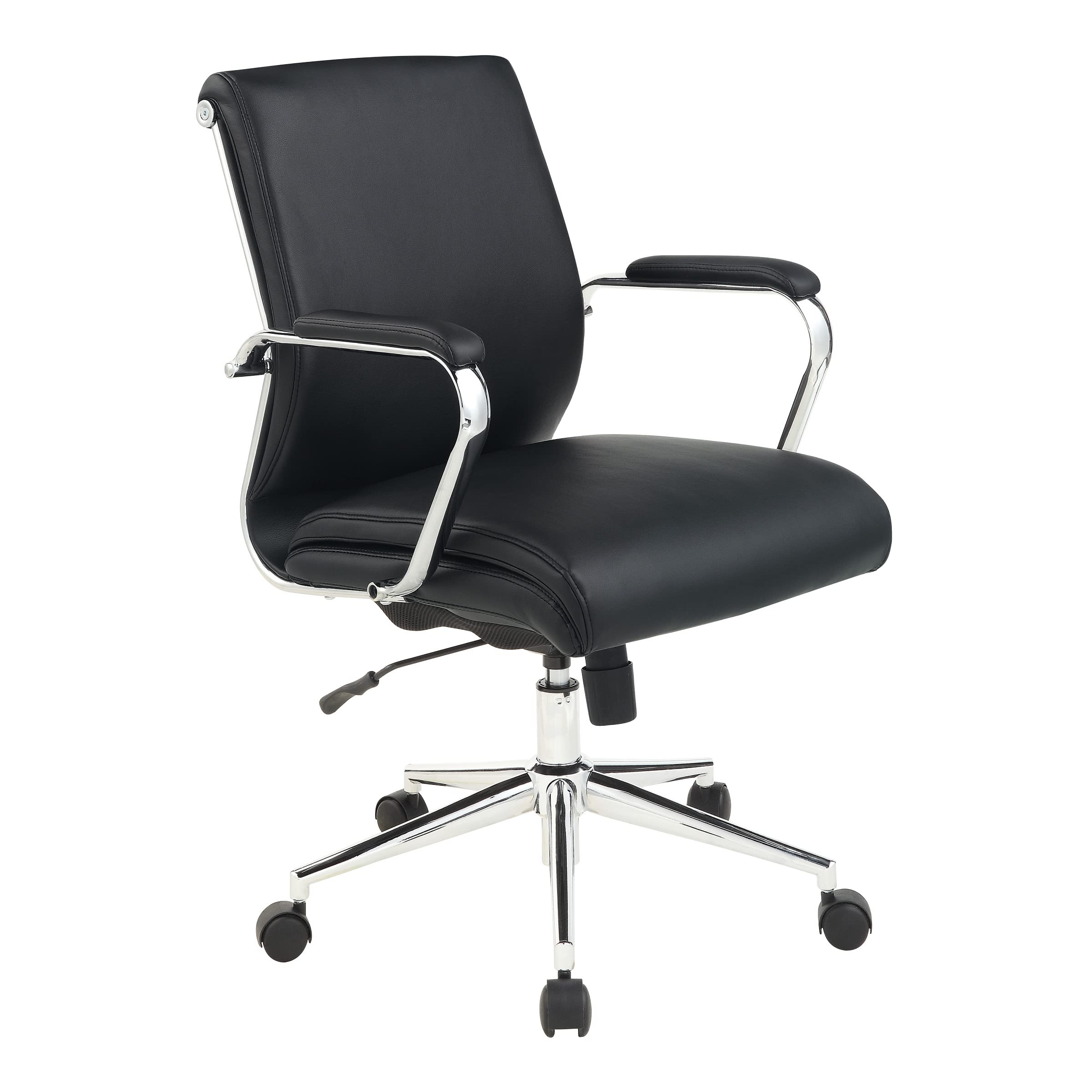 Office Star Antimicrobial Manager's Adjustable Office Chair with Chrome Base - Mid-Back Ergonomic Desk Chair with Dillon Black Fabric - Perfect for Home Office, Executive Workspace & Business Meetings
