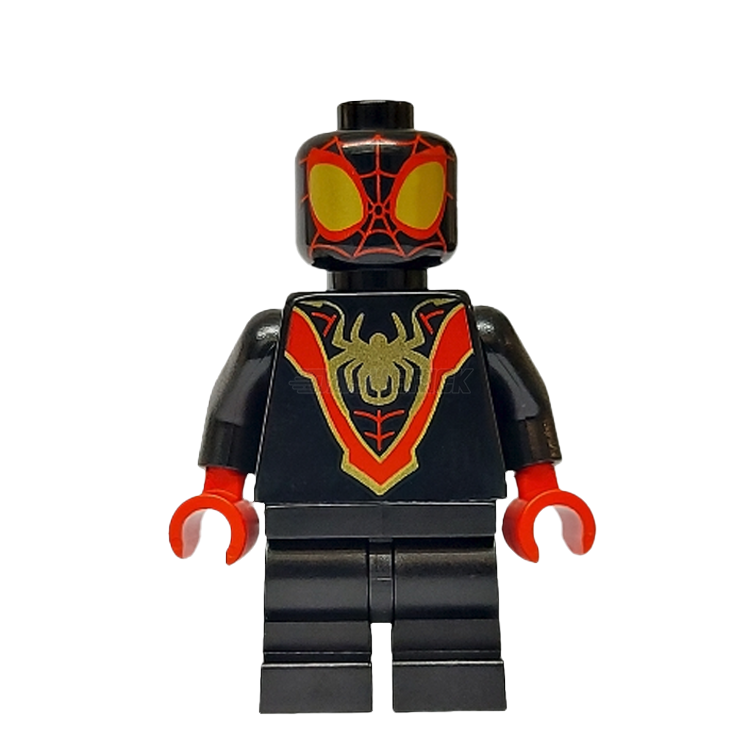 LEGO Marvel Spider-Man Minifigure - Miles Morales with Gold Spider Logo & Medium Legs | Collectible Action Figure for Superhero Play, Display & Gift Giving