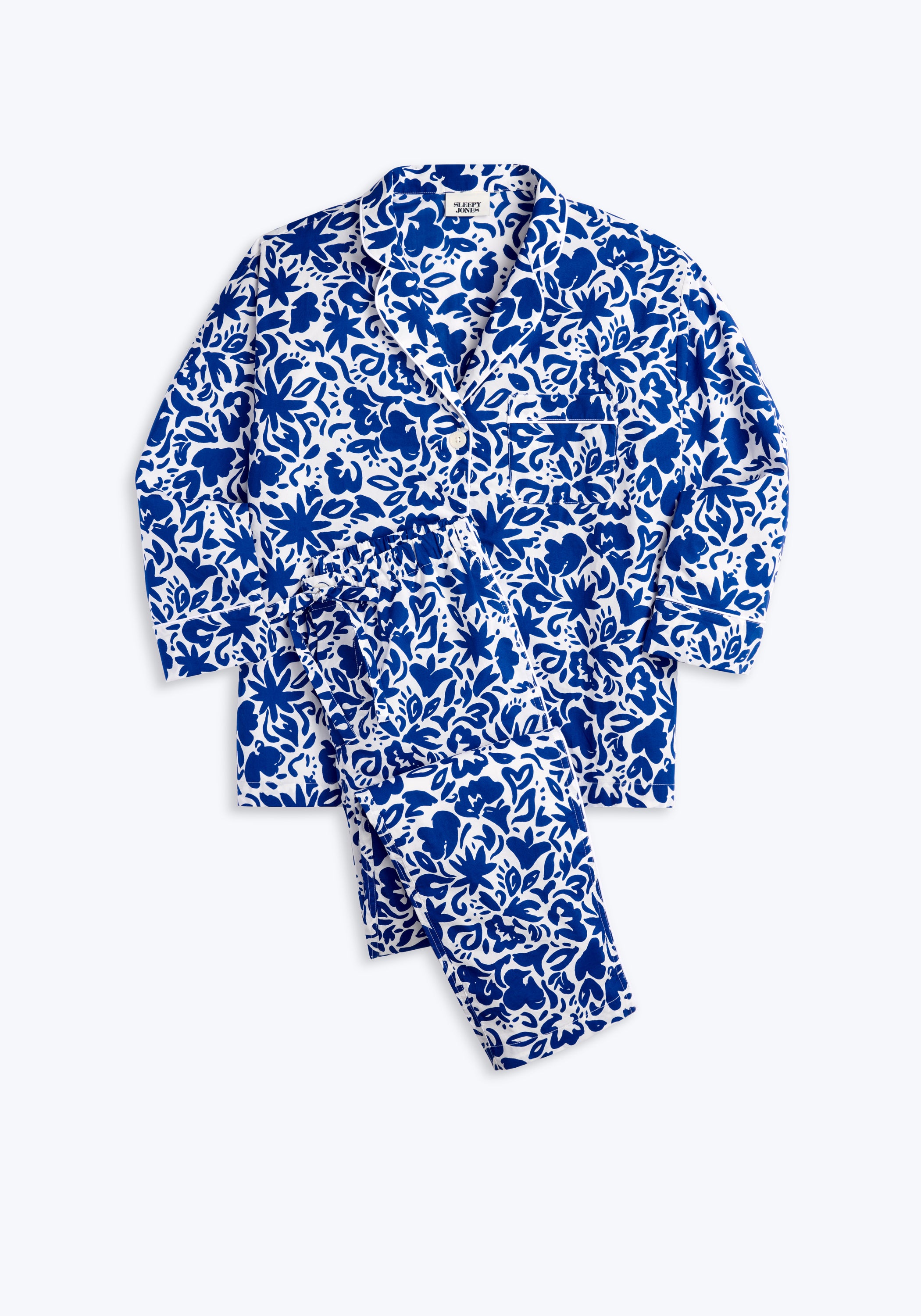 Handpainted Floral Print Marina Pajama Set for Women - Soft Cotton Sleepwear for Lounge & Bedtime Comfort