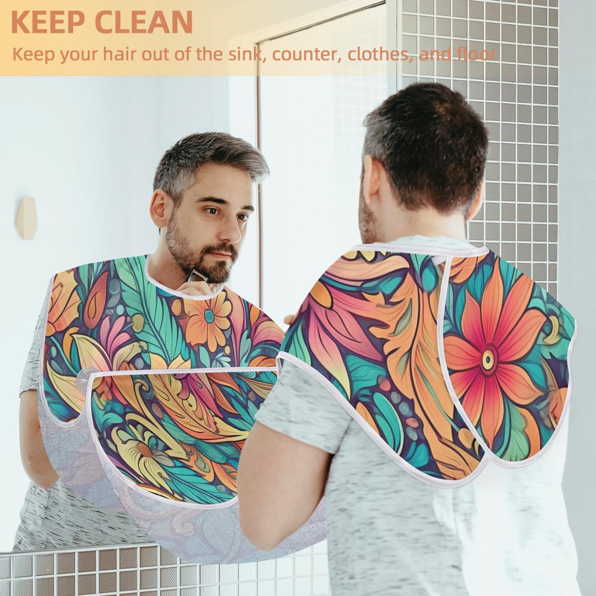 Bohemian Beard Shaving Bib for Men - Waterproof Hair Dye & Makeup Apron, Barber Cape for Haircut & Beard Trimming - Perfect Sink Hair Catcher & Styling Tool for Salon & Home Use