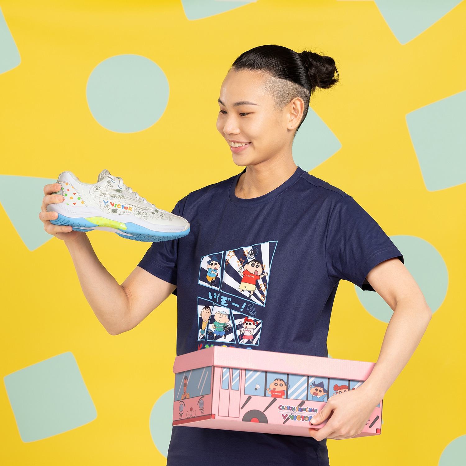 Victor x Crayon Shin Chan Court Wide Shoes A39CS - Bright White Sneakers for Men | Anime Inspired Casual & Sports Wear for Daily Use, Gym, and Outdoor Activities
