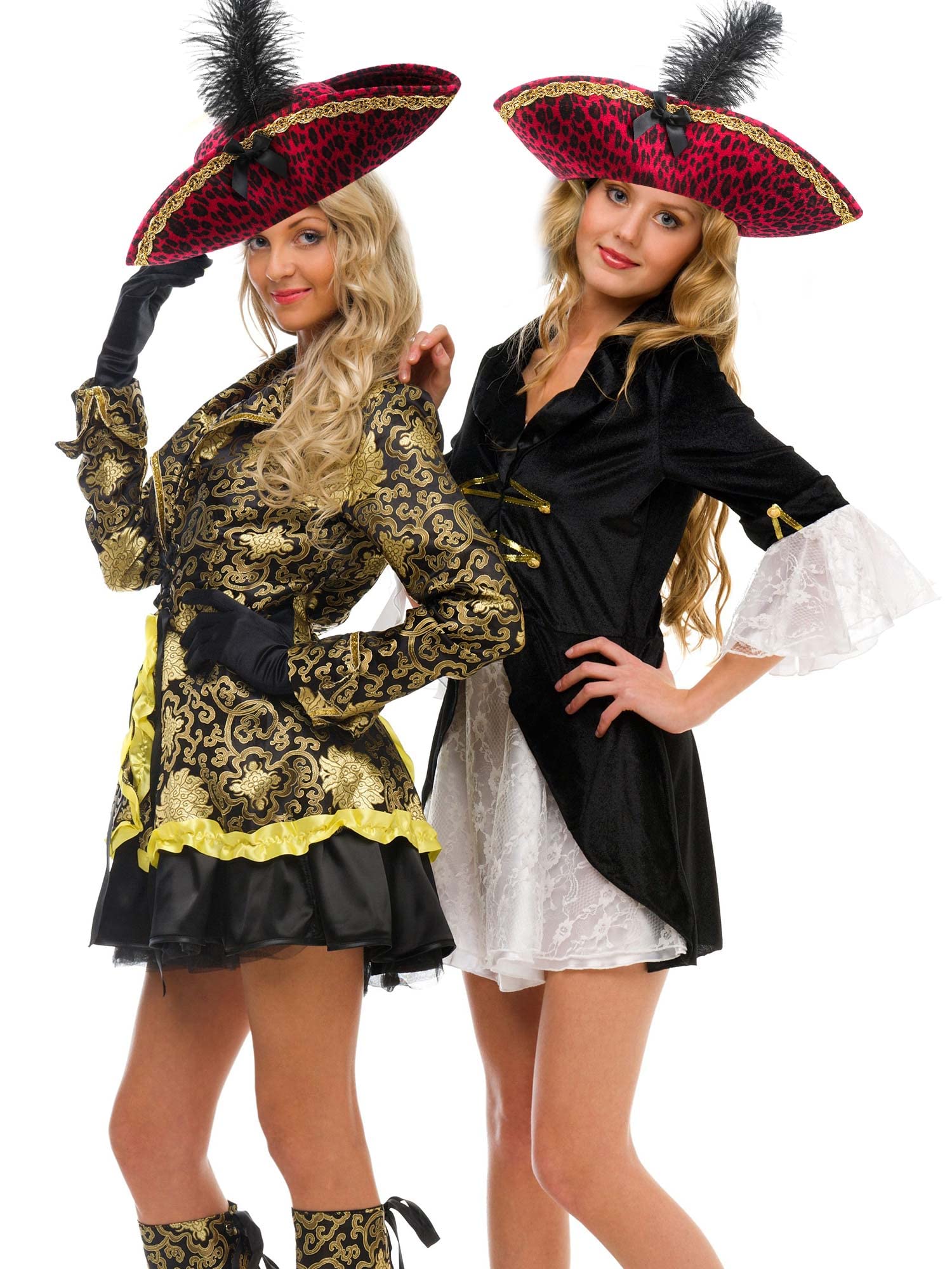 2 Pack Pirate Tricorn Hat with Feather - Caribbean Buccaneer Costume Hat for Women, Halloween Cosplay, Pirate Theme Party & Renaissance Faire Accessories (Perfect for Dress Up, Role Play & Historical Reenactments)